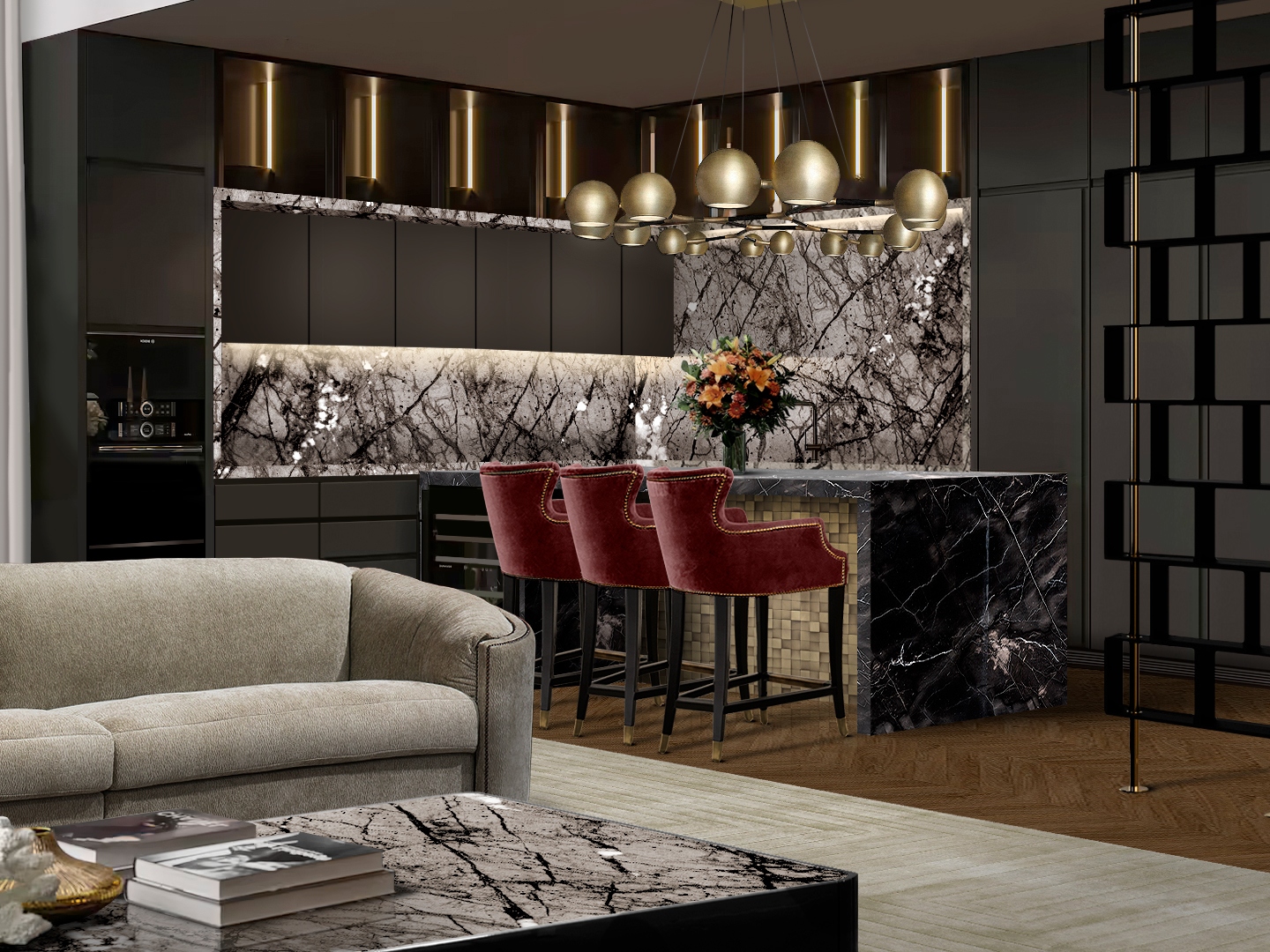 A modern Contemporary open space with the White Garden&nbsp;Rug by Rug'Society