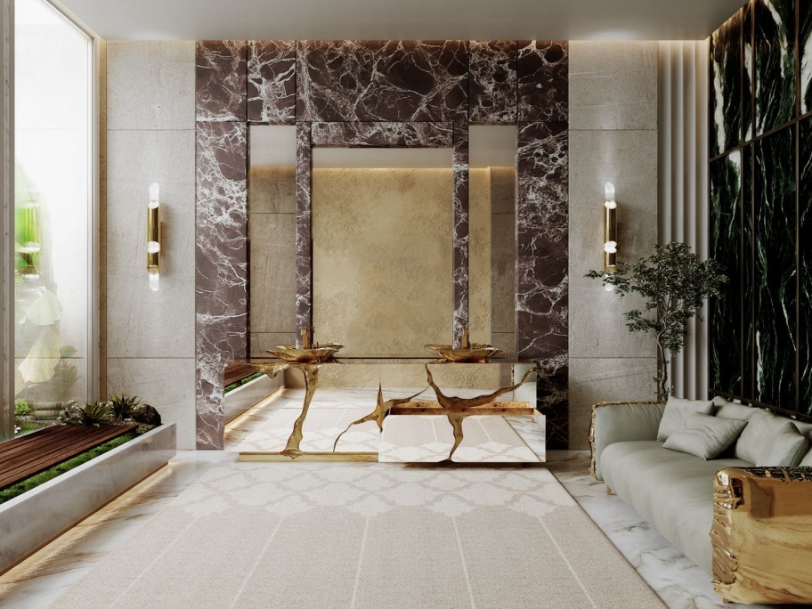 A Refined Bathroom Oasis Framed by the Timeless Dara Rug - Rug'Society