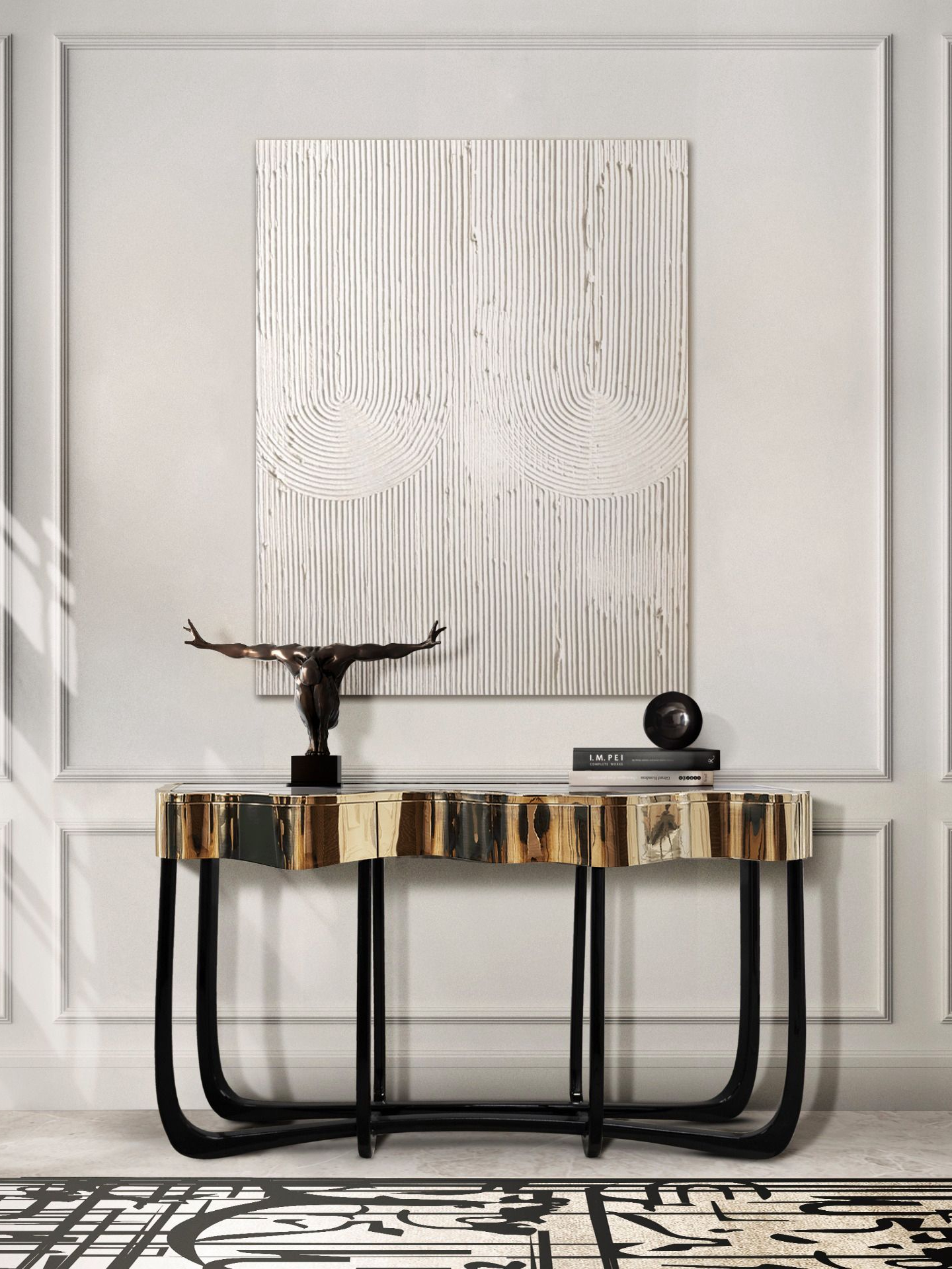 Abstract Hallway with the Unique Urban Black Ink&nbsp;Rug by Rug'Society