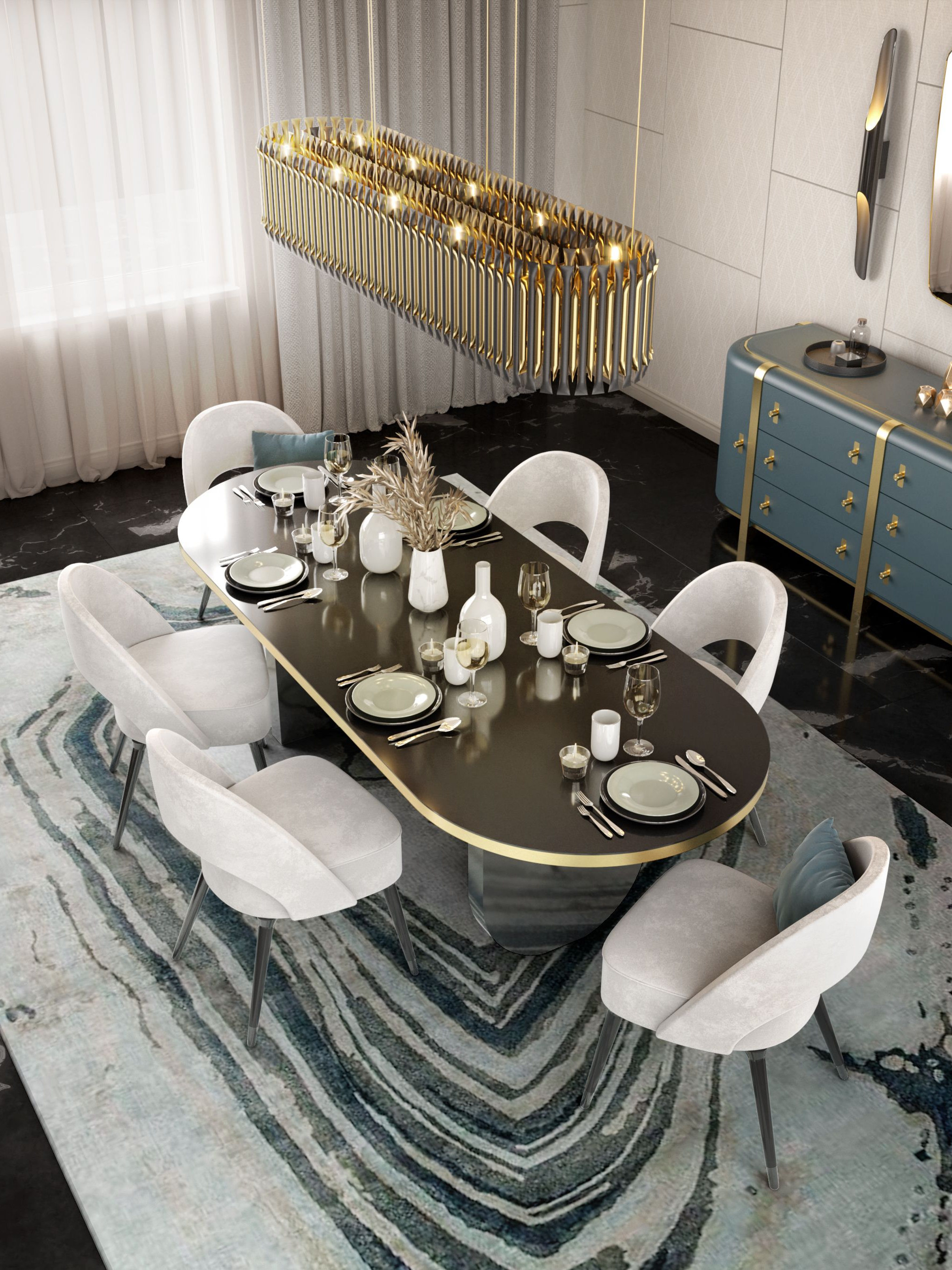 Alluring and Inviting Dining Room with the Botanical Agatha&nbsp;Rug by Rug'Society