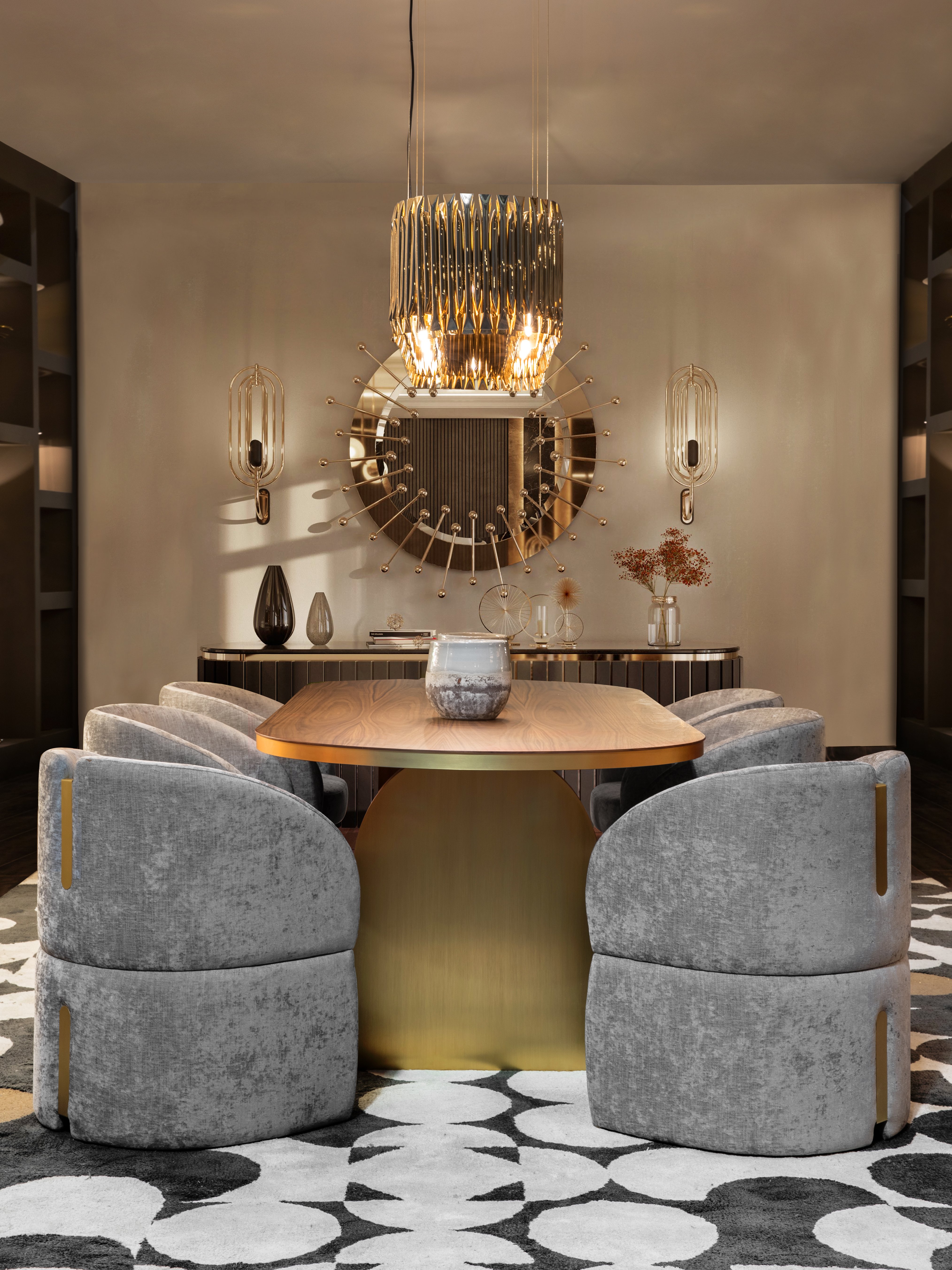 alluring modern mid-century dining room with Yarsa&nbsp;Rug by Rug'Society