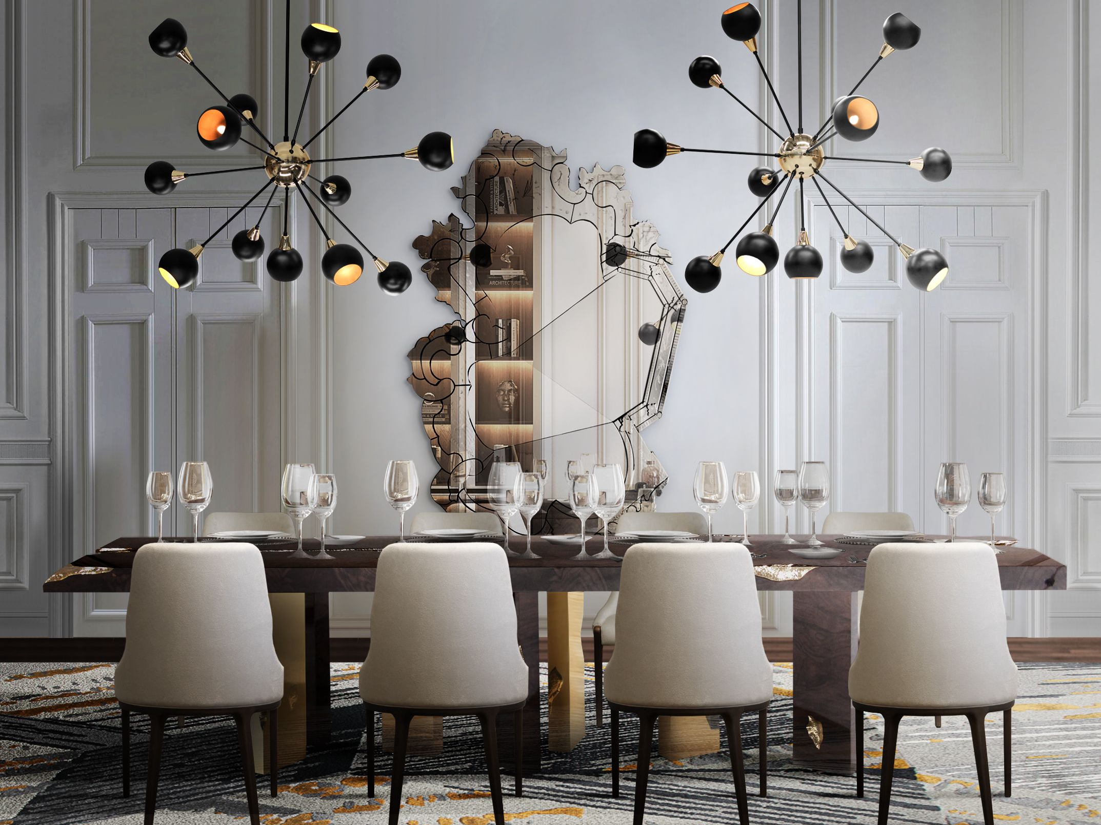 Beautiful Dining Room with Mixed Color Hues and Xisto&nbsp;Rug by Rug'Society