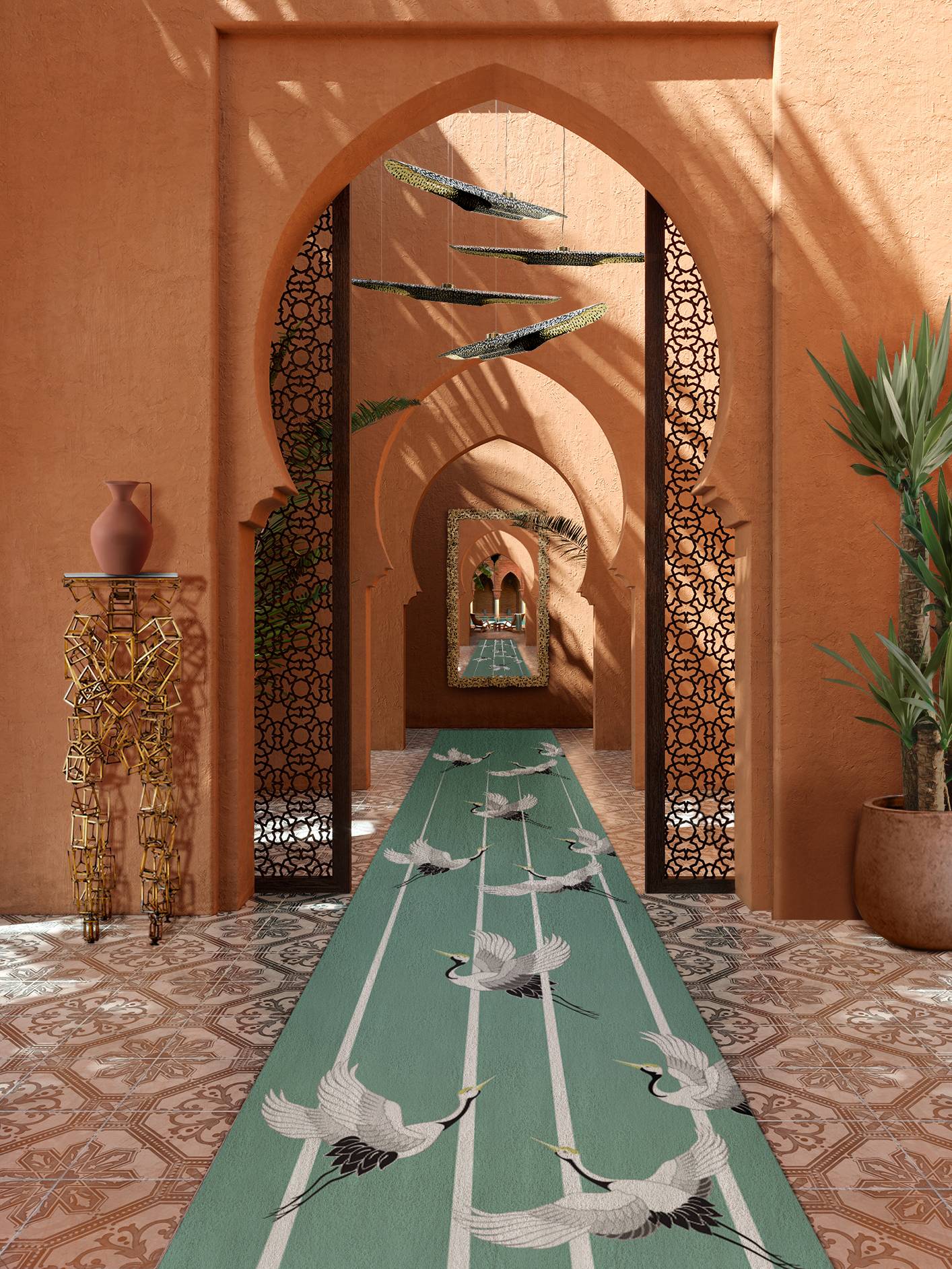 BEAUTIFUL HOTEL HALLWAY WITH HERON II&nbsp;RUG by Rug'Society