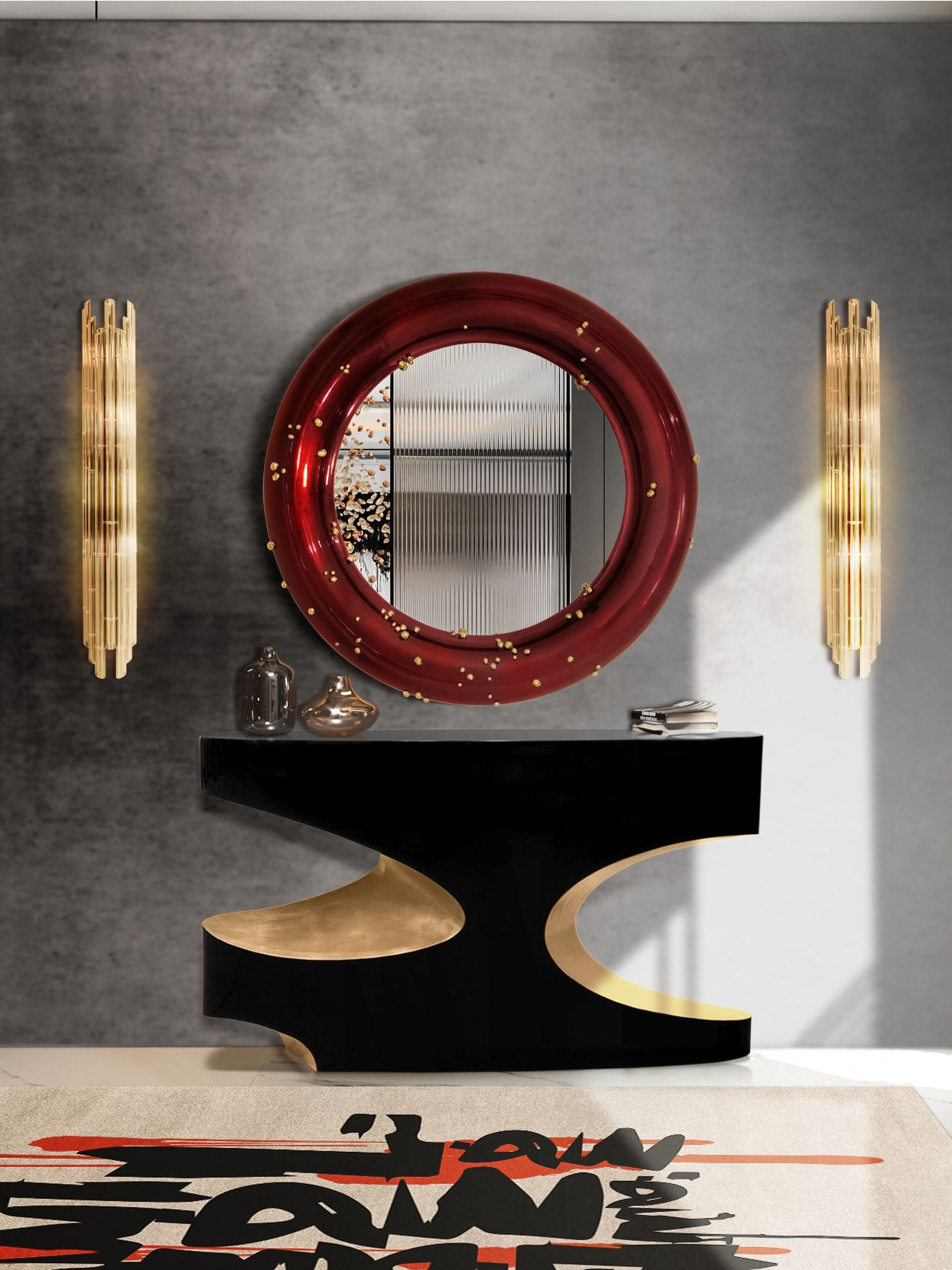 Black and Red, a Truly Unique Hallway with Inkahole&nbsp;Rug by Rug'Society