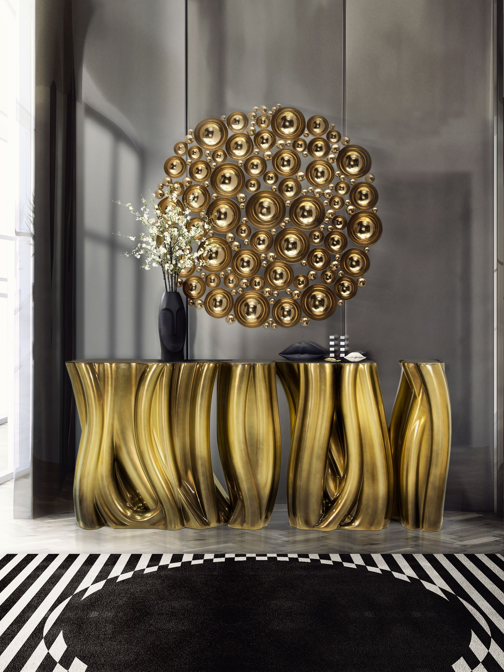 Black and White Hallway Design with Splashes of&nbsp;Gold by Rug'Society