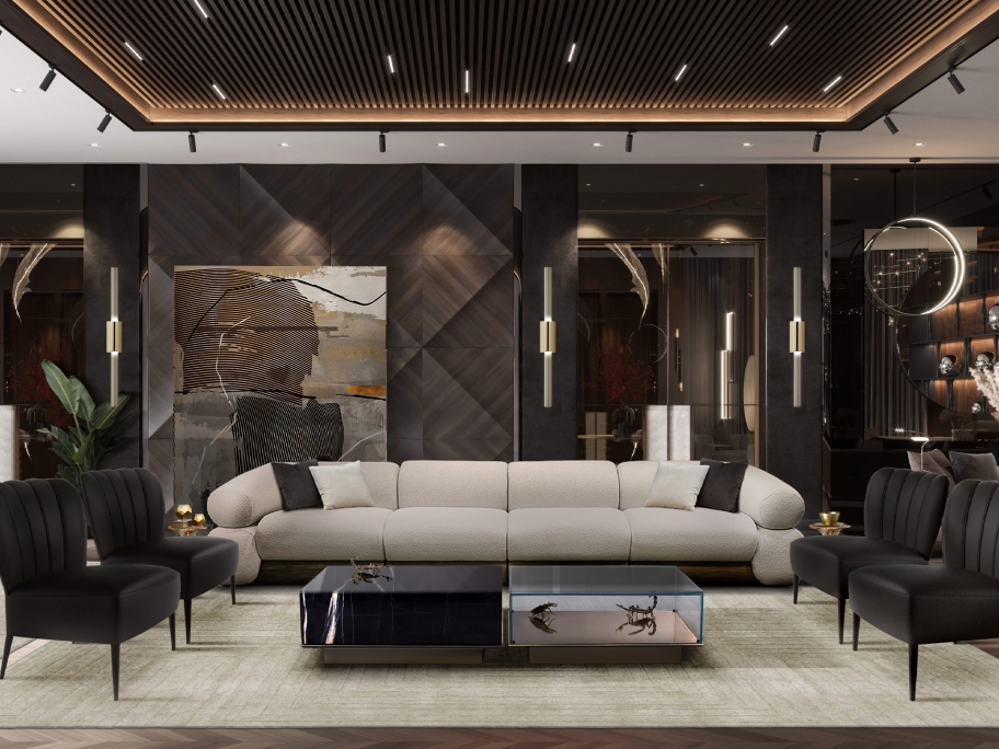 Black and White Sophisticated Living Room With White Garden&nbsp;Rug by Rug'Society