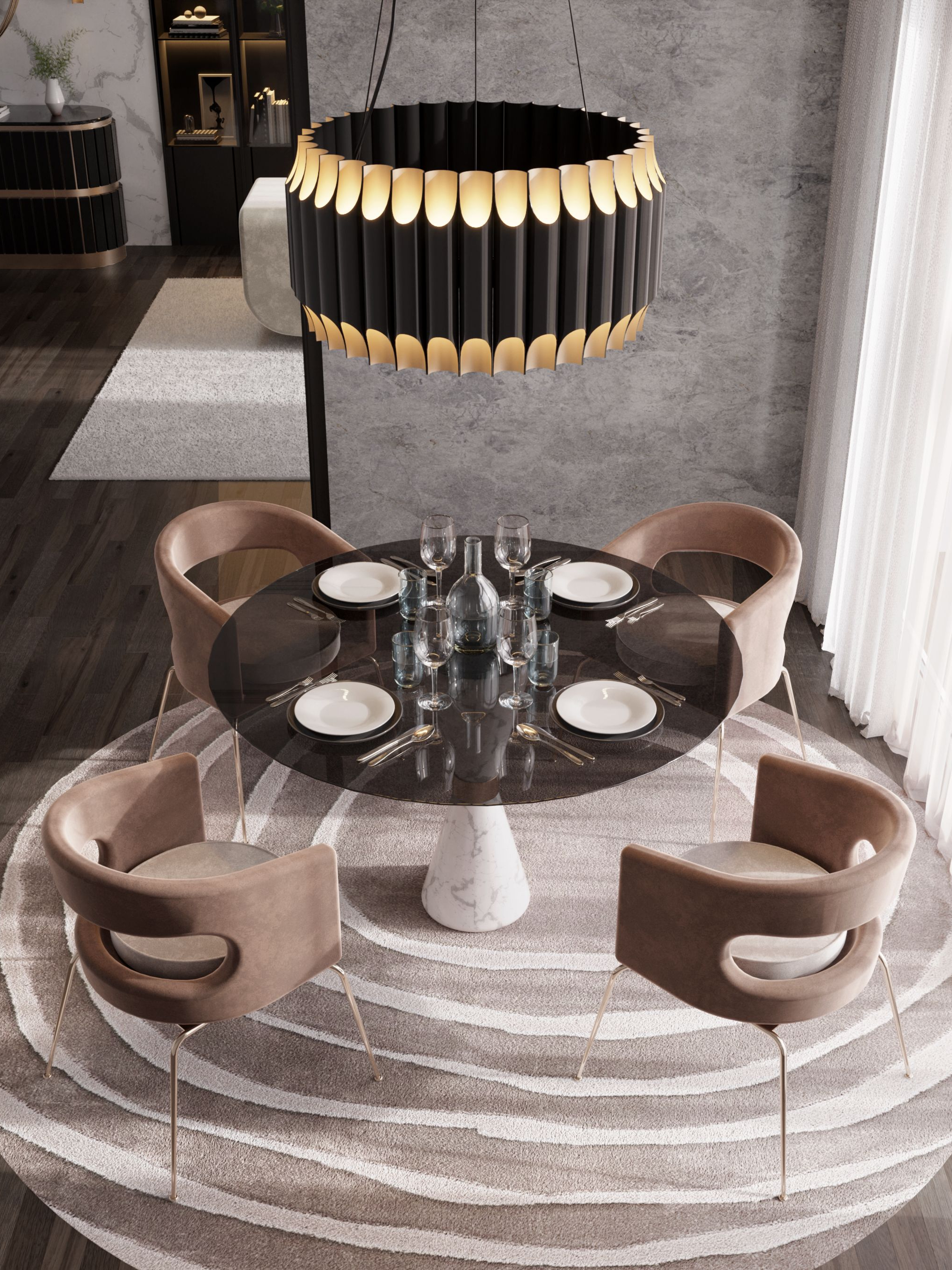 Classic Dining Room with Astounding Round Eye&nbsp;Rug by Rug'Society