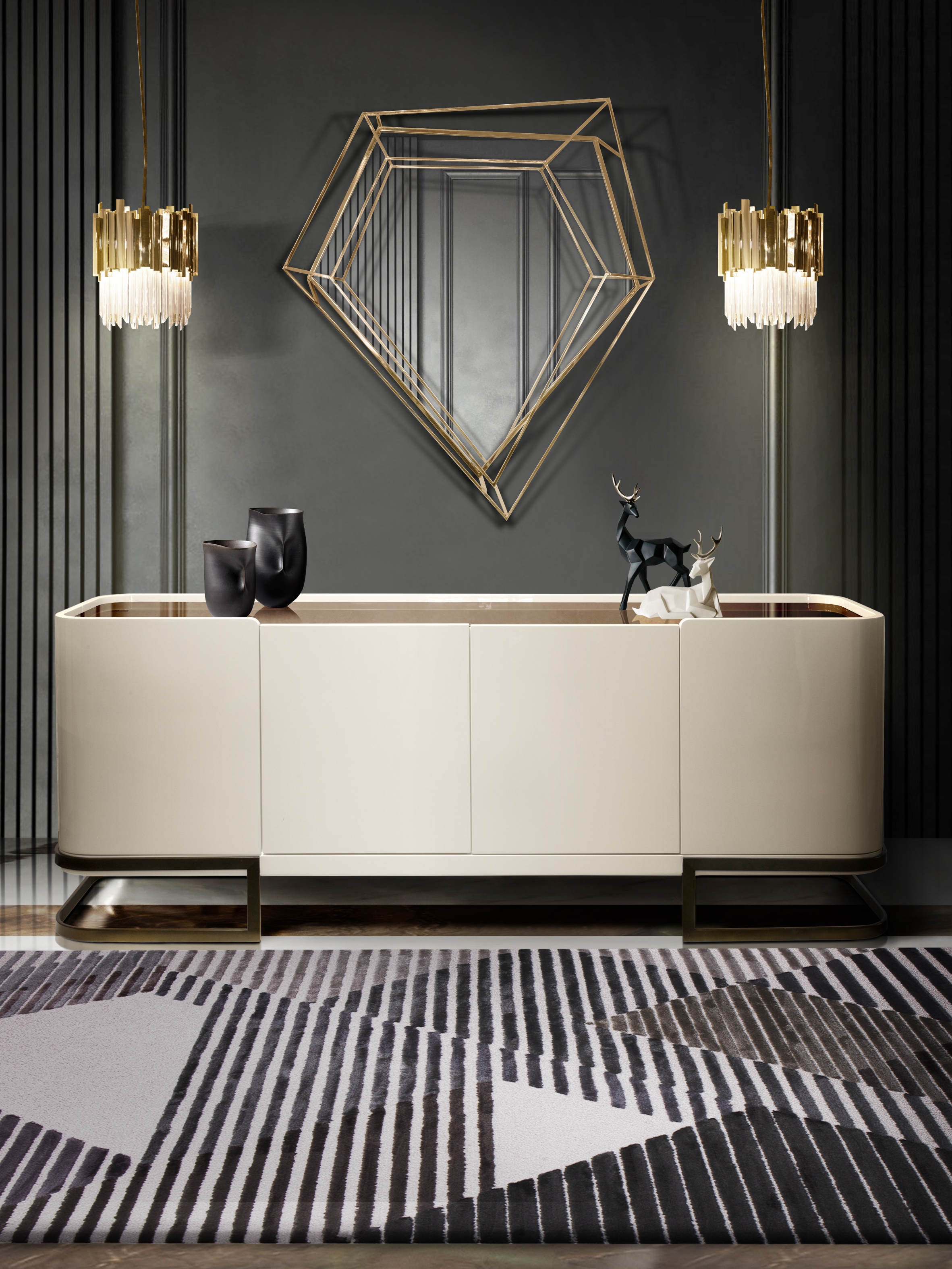 Contemporary Hallway Design With Geometric Air&nbsp;Rug by Rug'Society