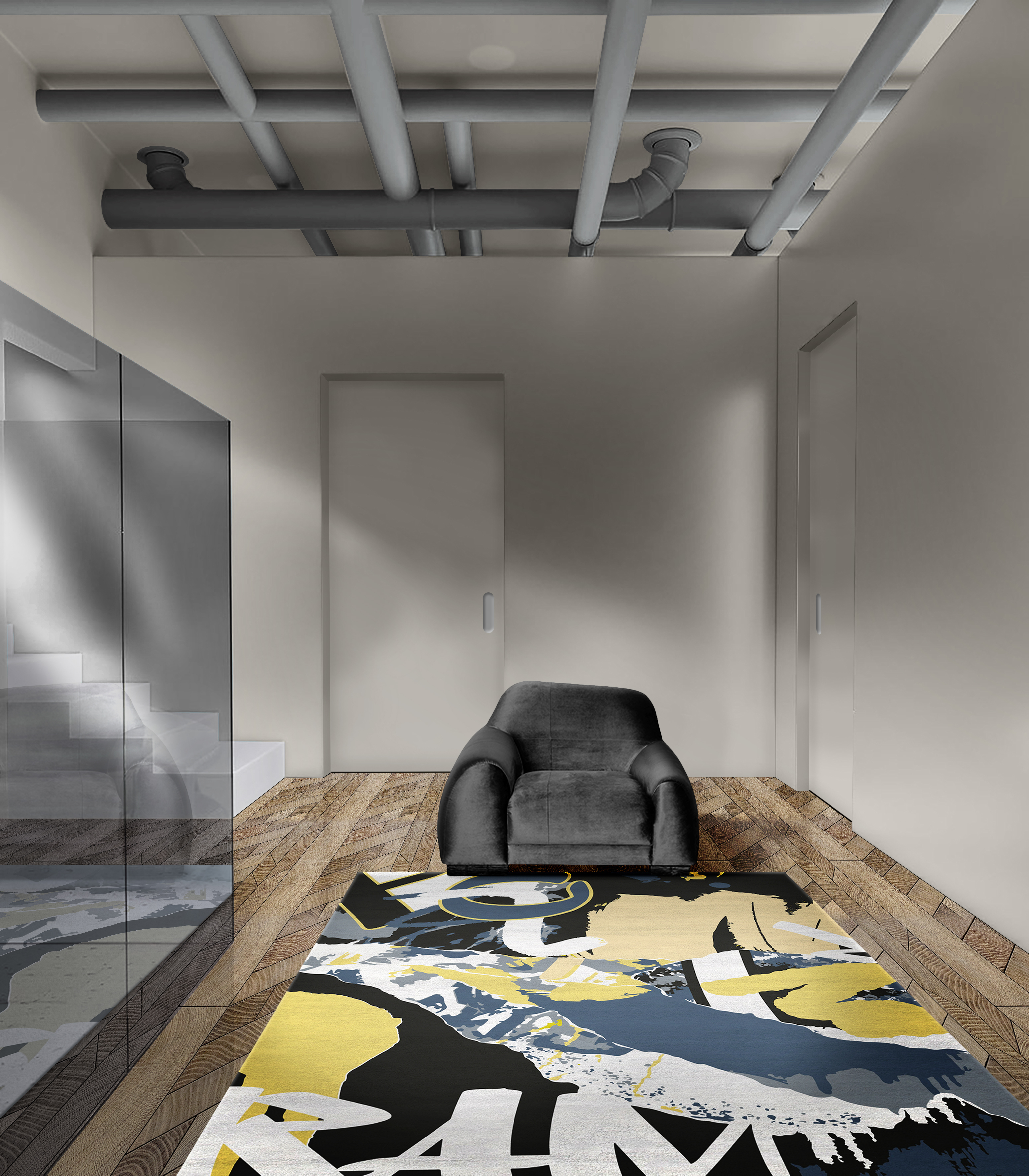 Contemporary Hallway with colorful Graffitified&nbsp;rug by Rug'Society