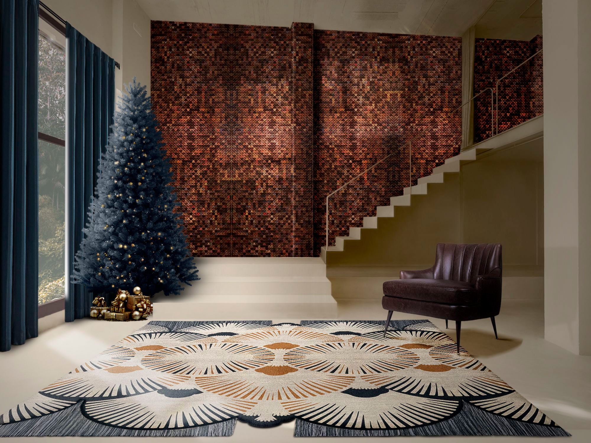 Contemporary Hallway With Holiday Decoration and Dêco Square&nbsp;Rug by Rug'Society
