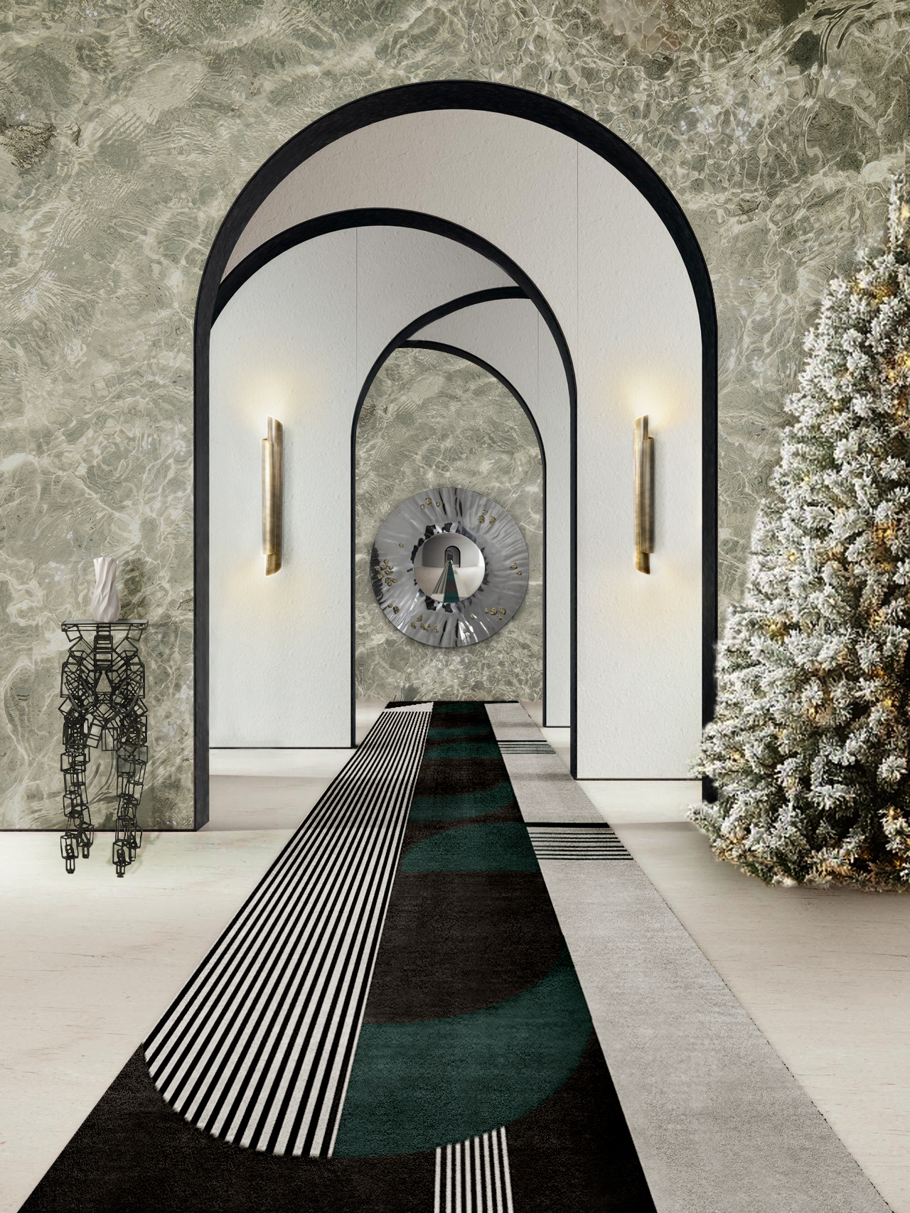 CONTEMPORARY HOTEL HALLWAY WITH HOLIDAY&nbsp;DECOR by Rug'Society