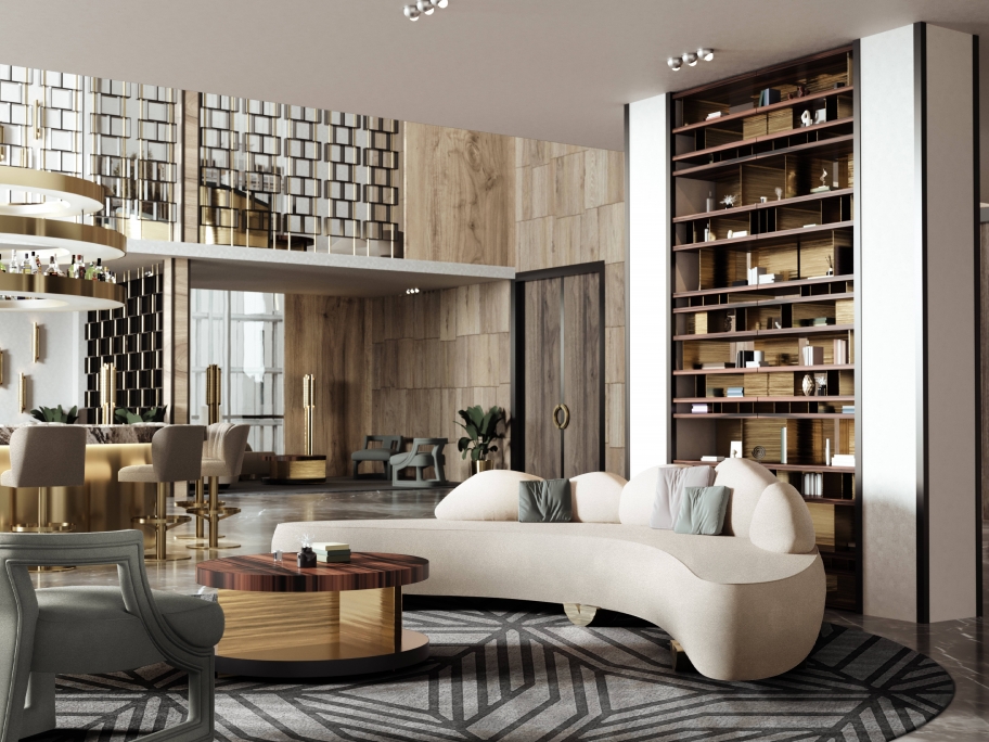 Contemporary Hotel Lobby With The Cauca 2&nbsp;Rug by Rug'Society