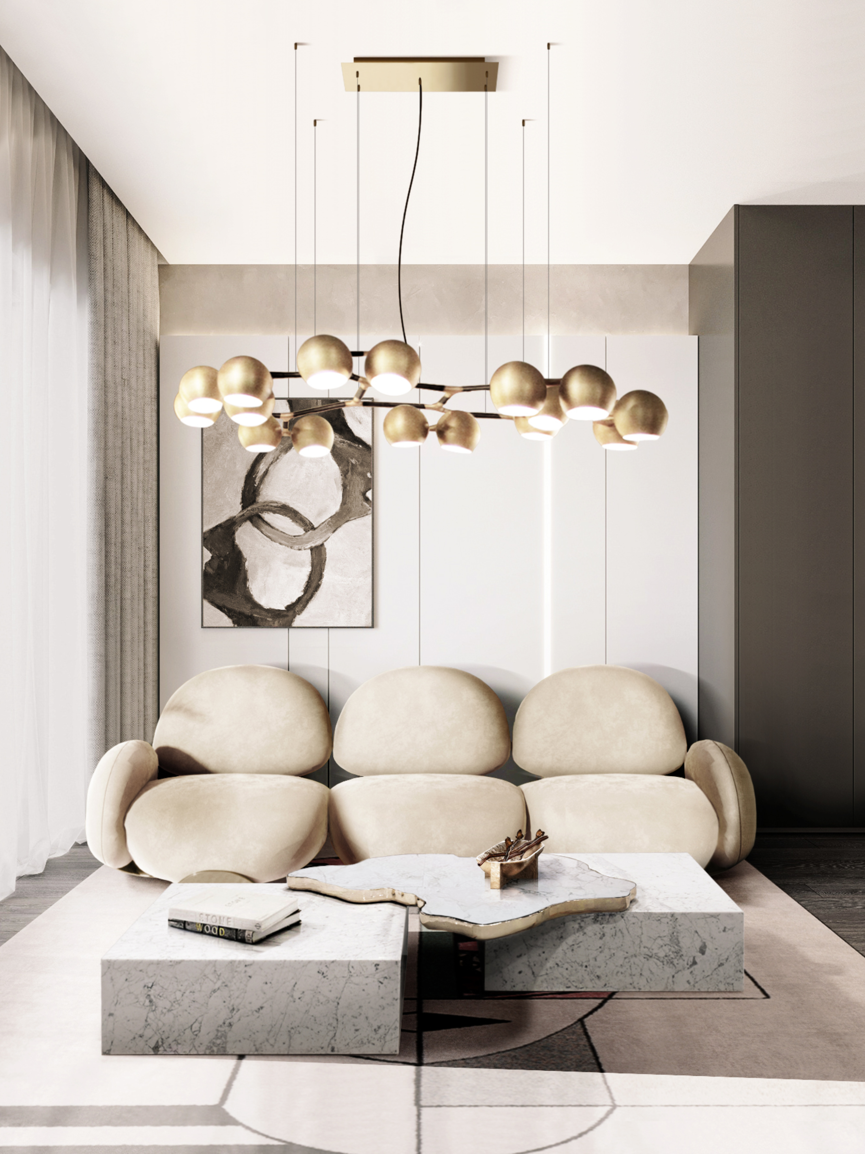 Contemporary living room with geometric Mira&nbsp;rug by Rug'Society