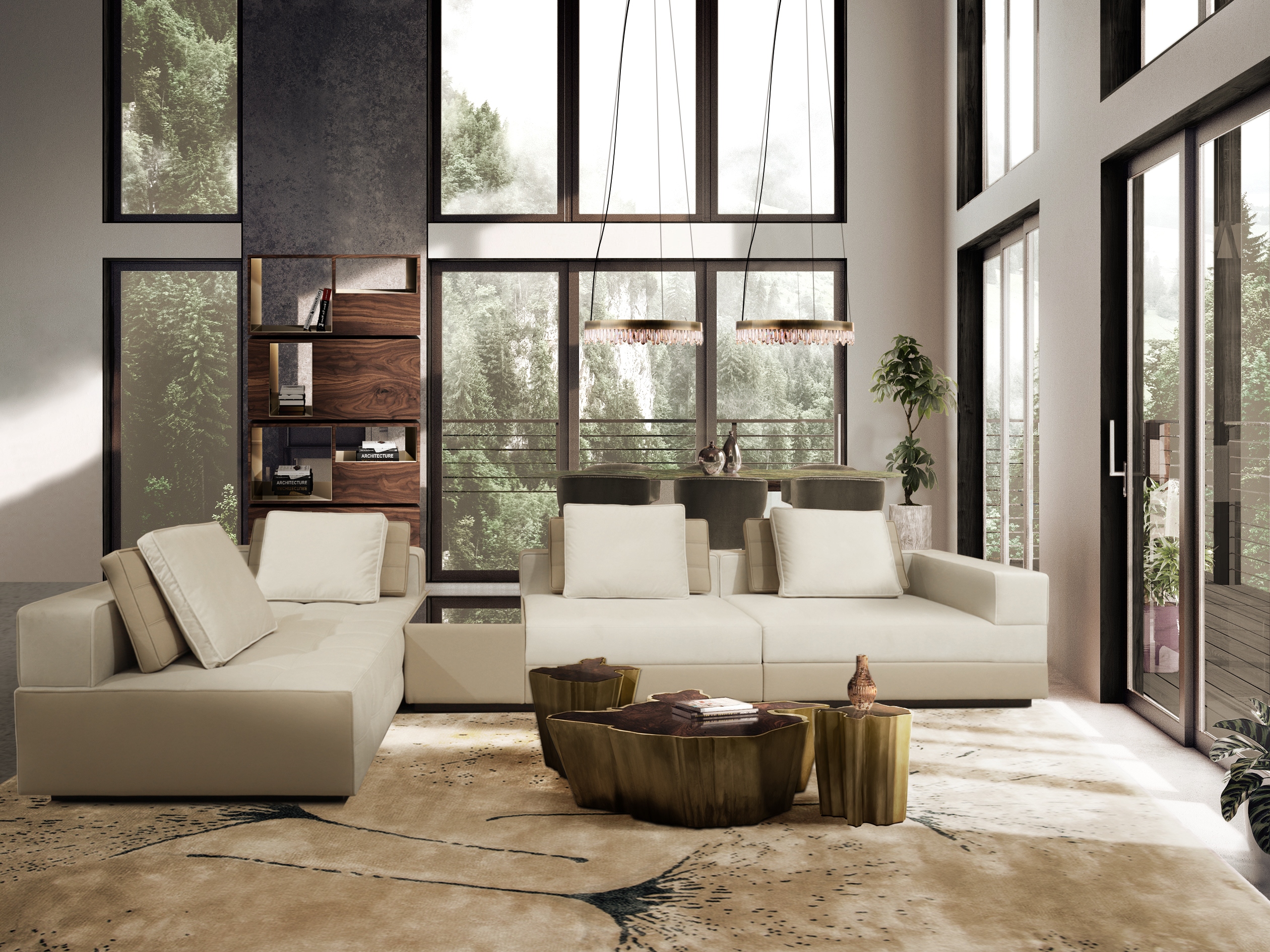 Contemporary Living Room With Luxurious MACUSHI&nbsp;RUG by Rug'Society