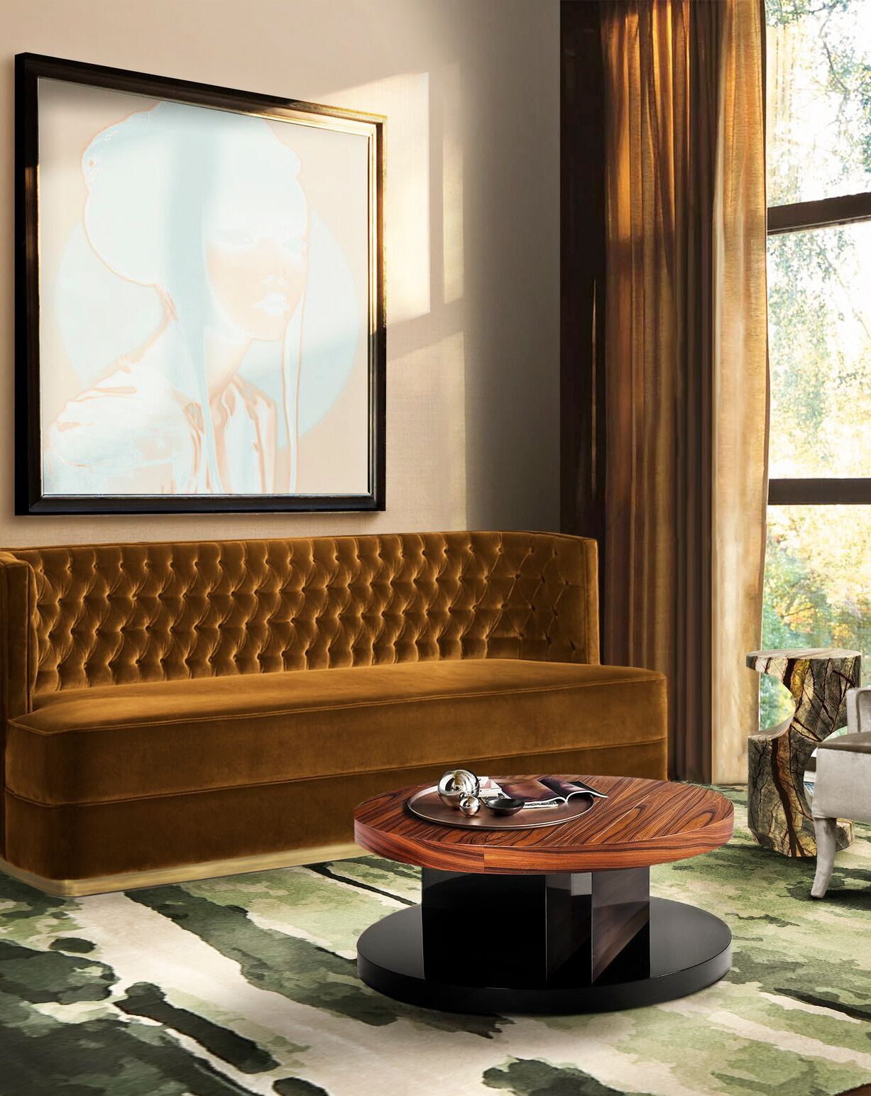 Contemporary Living Room With Möos Green&nbsp;Rug by Rug'Society