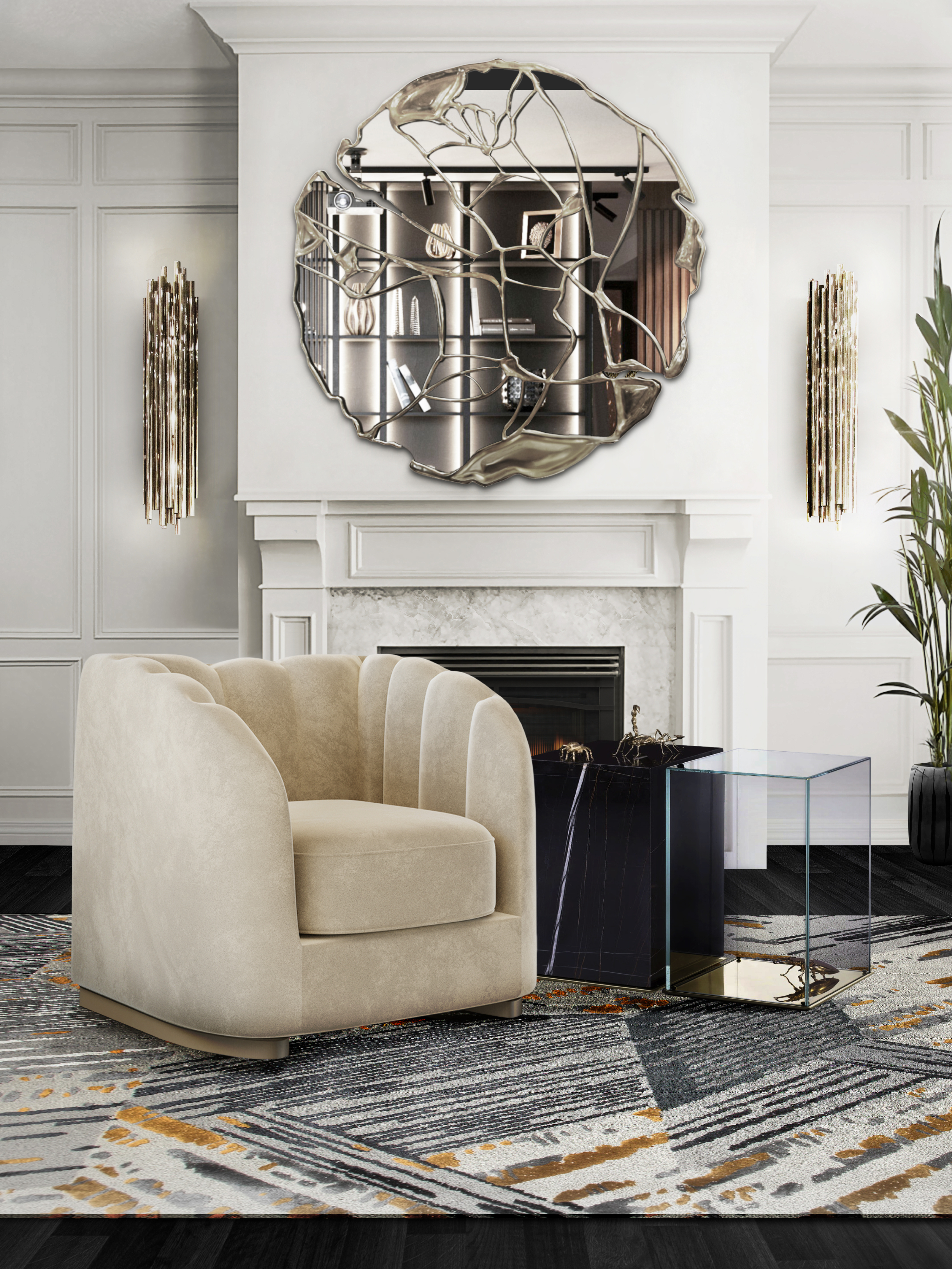 Contemporary living room with the geometric Xisto&nbsp;rug by Rug'Society