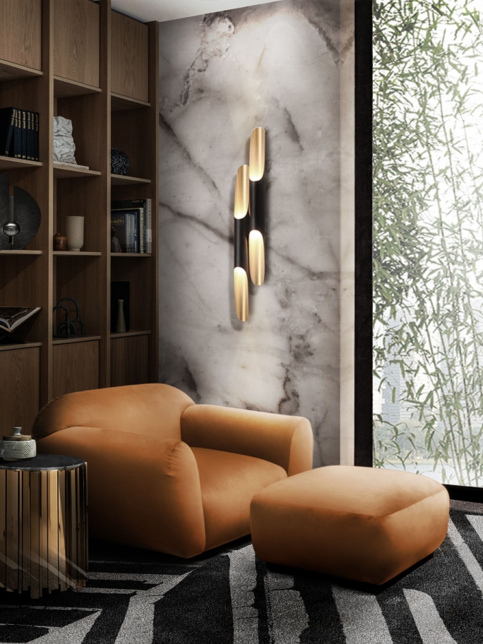 Contemporary Reading Corner With Palm Rug - Rug'Society