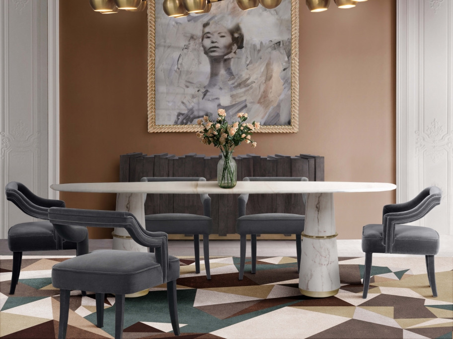 Contemporary Warm Tones Dining Room With Diamond&nbsp;Rug by Rug'Society