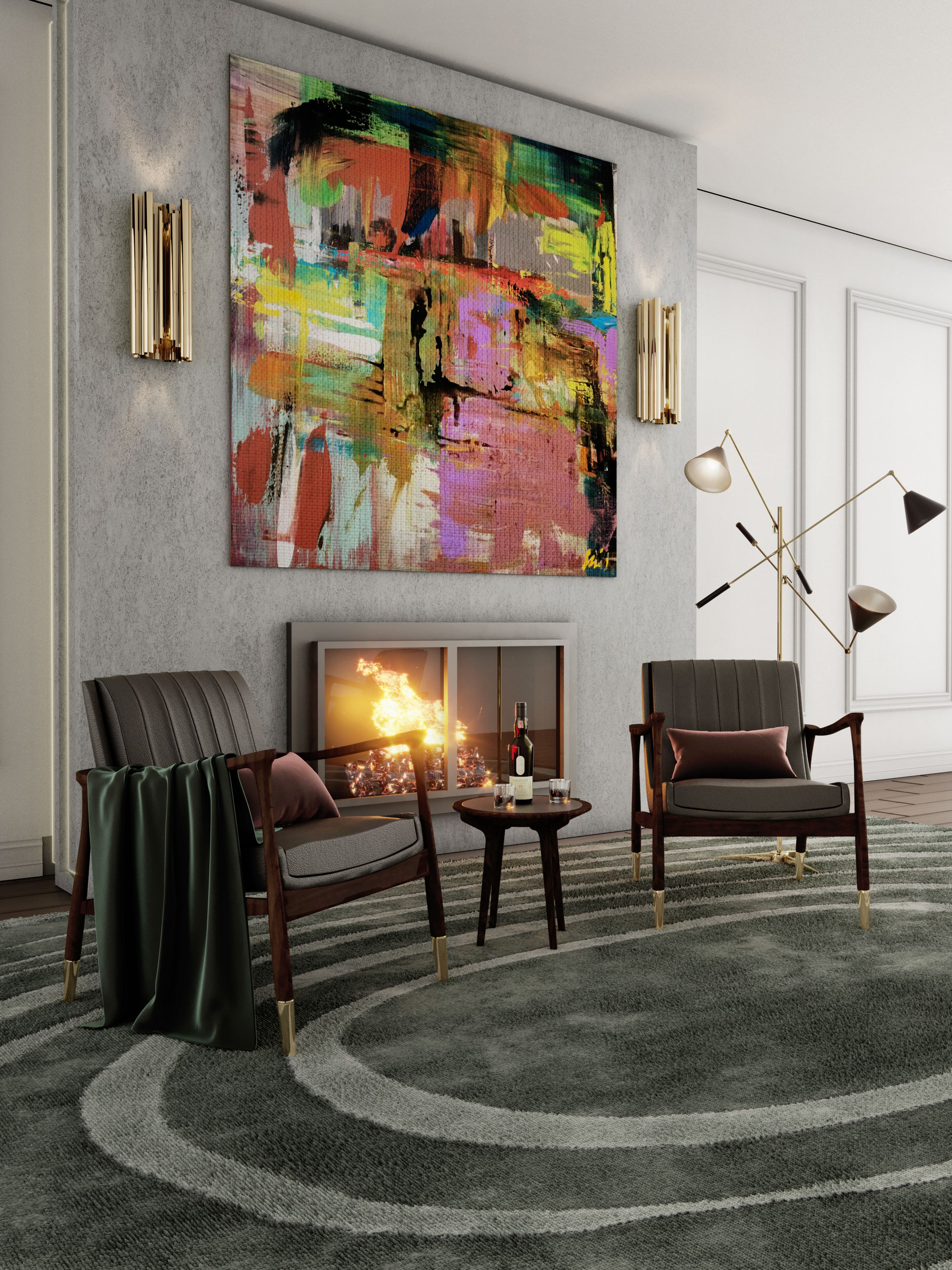 Cozy and Warm Reading Corner with the Neutral Eye&nbsp;Rug by Rug'Society