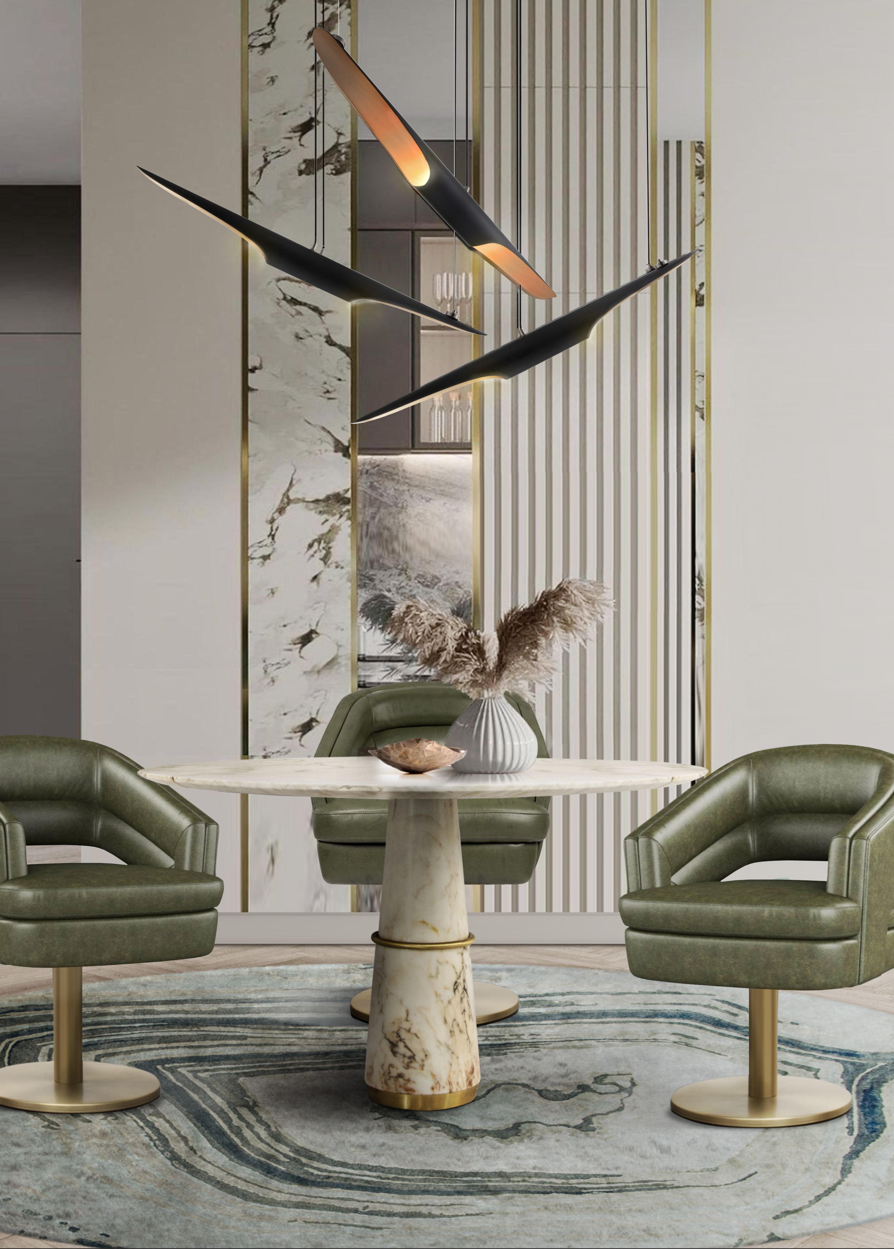 Curved Shaped Dining Room With Agatha Round&nbsp;Rug by Rug'Society