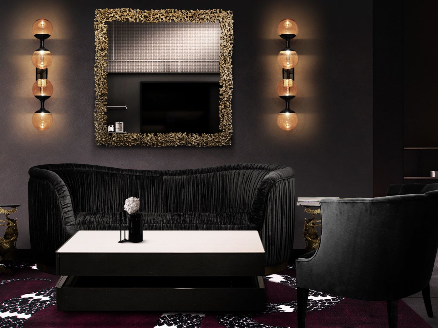 Darkened Living Room Ambience with Alluring Snake 8&nbsp;Rug by Rug'Society