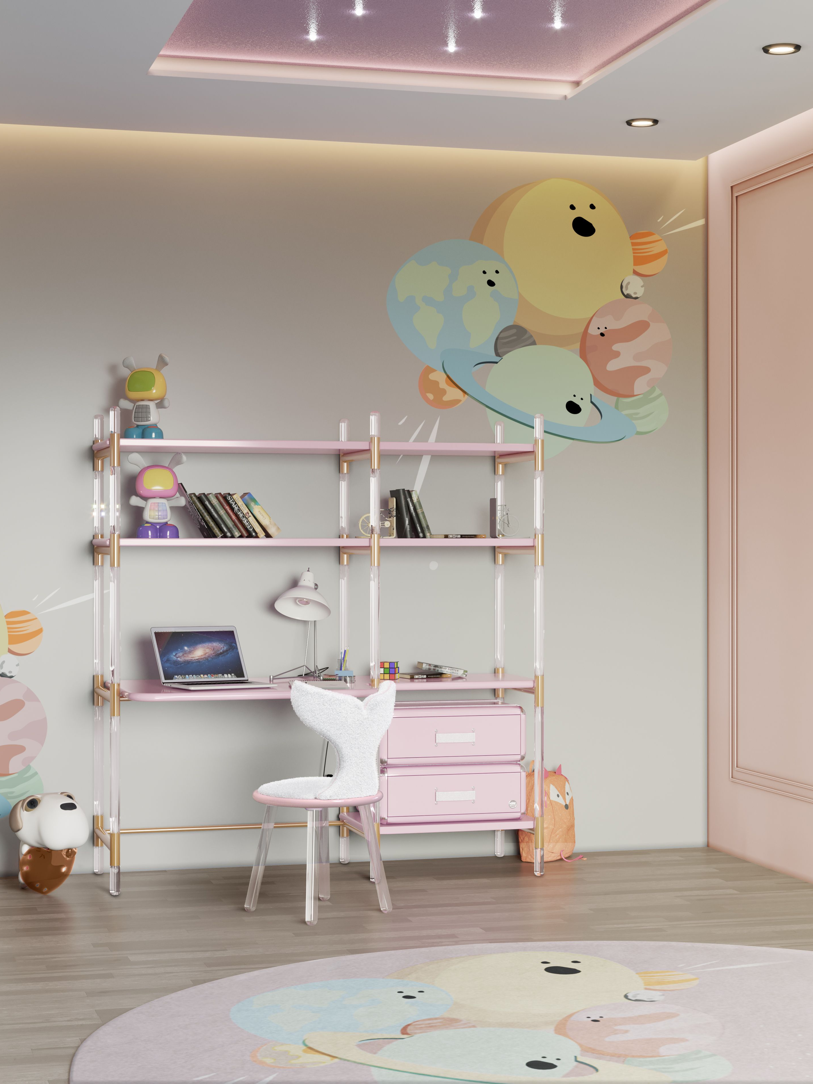Eclectic Kid's Bedroom with IV Planets Round&nbsp;Rug by Rug'Society