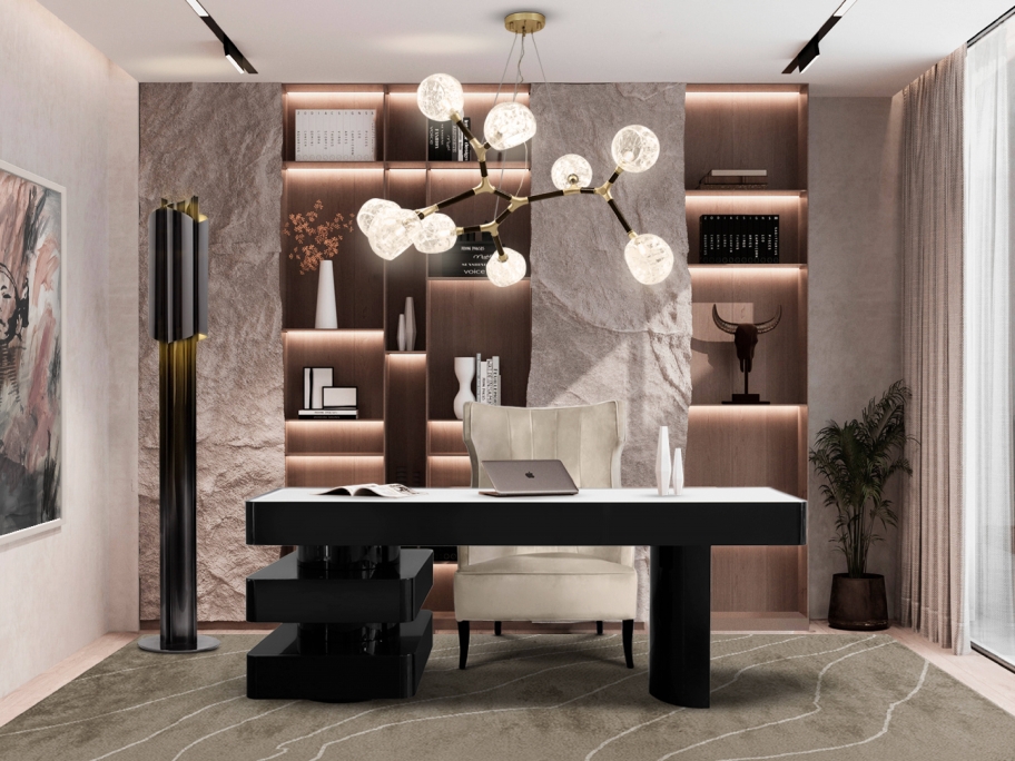 Elegant and Harmonious Office With The Warao&nbsp;Rug by Rug'Society