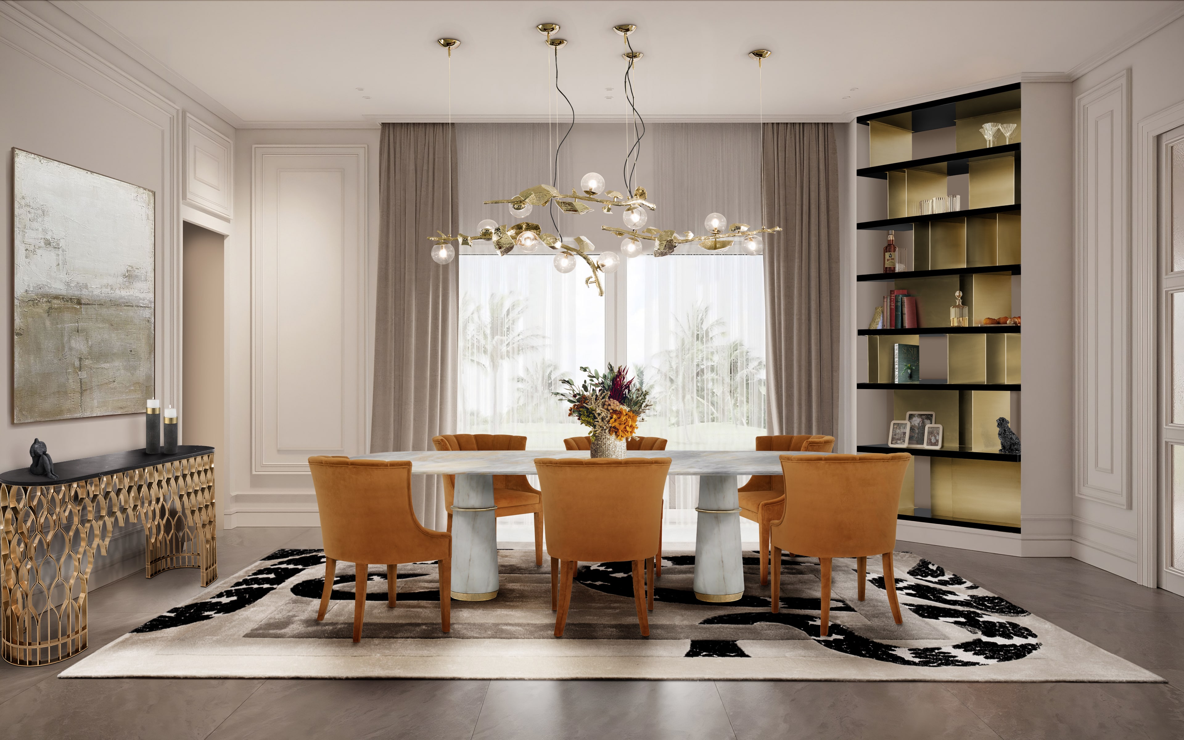 Elegant Luxury Dining Room With Imperial Snake&nbsp;Rug by Rug'Society
