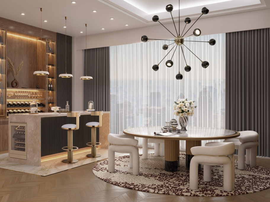 Elegant Mid-Century Dining Room With Yupik 2&nbsp;Rug by Rug'Society