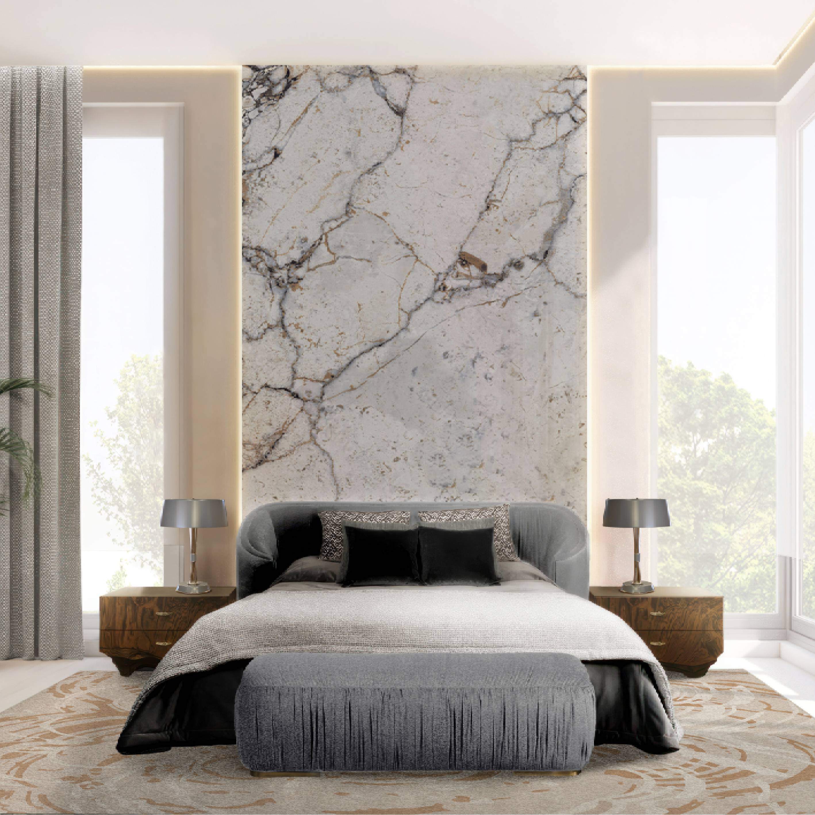Elegant Modern Bedroom Design With Merfilus Square&nbsp;Rug by Rug'Society