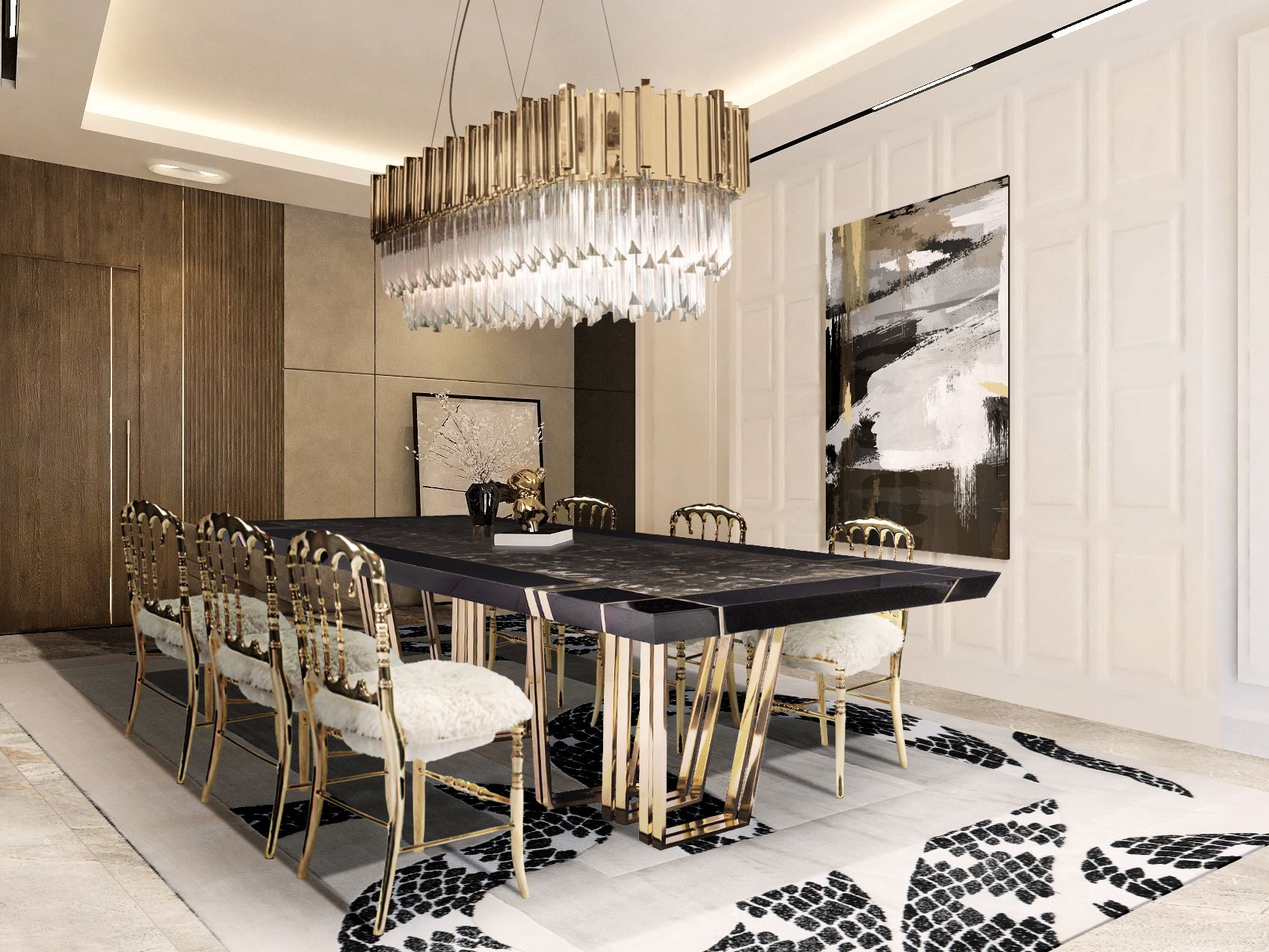 Elegant Modern Dining Room With The Majestic Imperial Snake&nbsp;Rug by Rug'Society