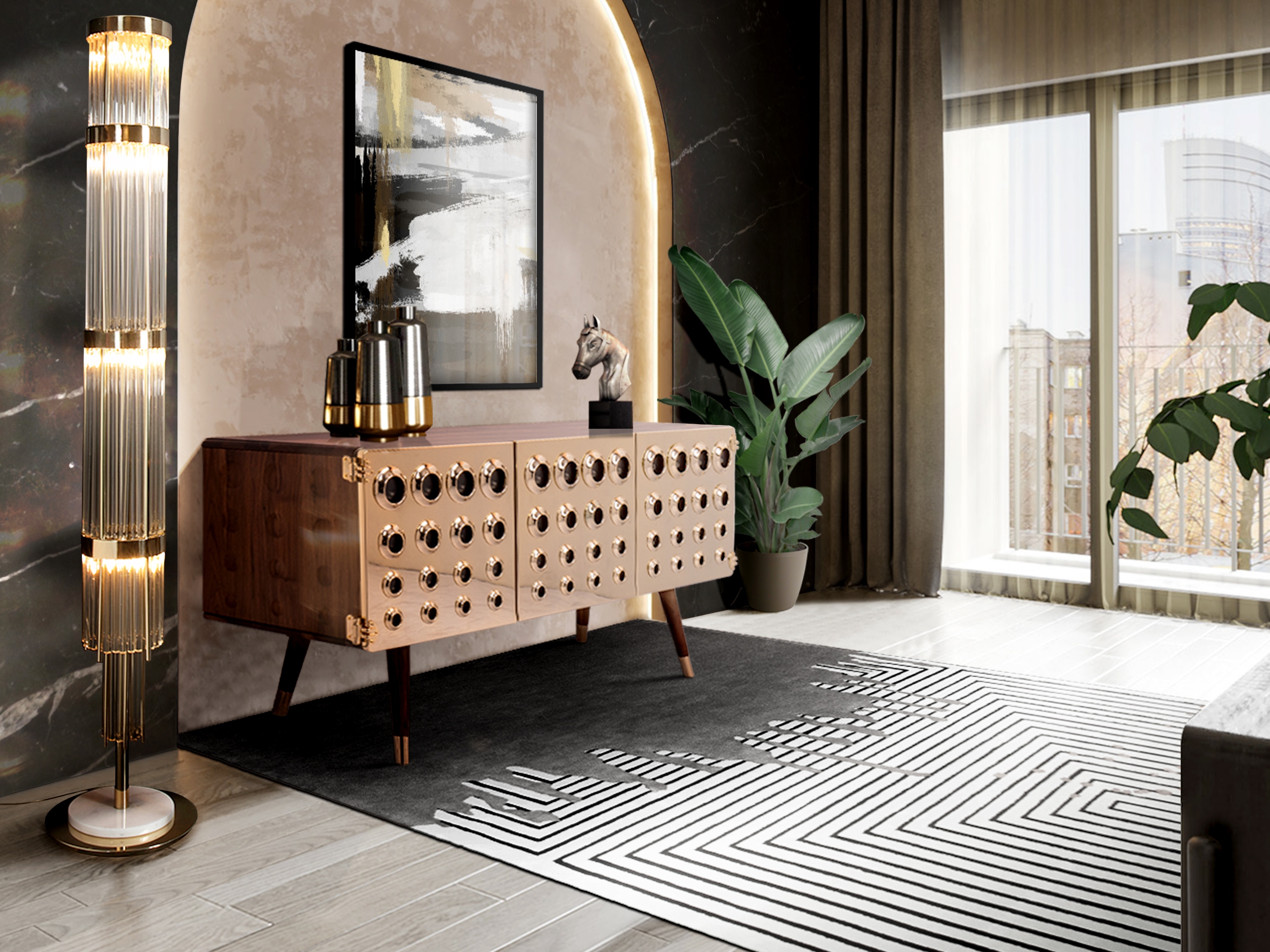 Elegant modern hallway decor with the contemporary VALENCIA&nbsp;RUG by Rug'Society