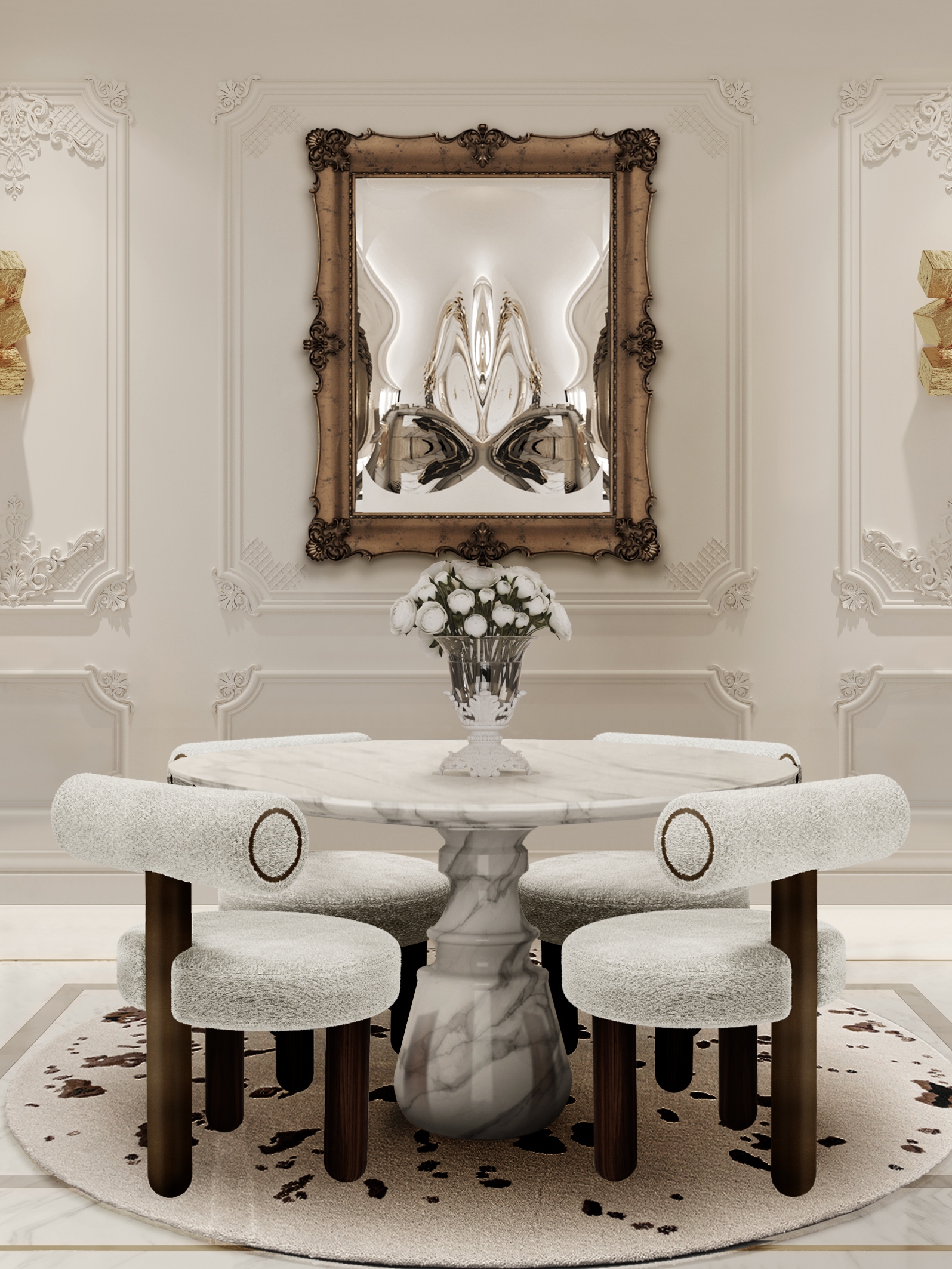 French Vintage Modern Dining Room With White OSLO&nbsp;RUG by Rug'Society