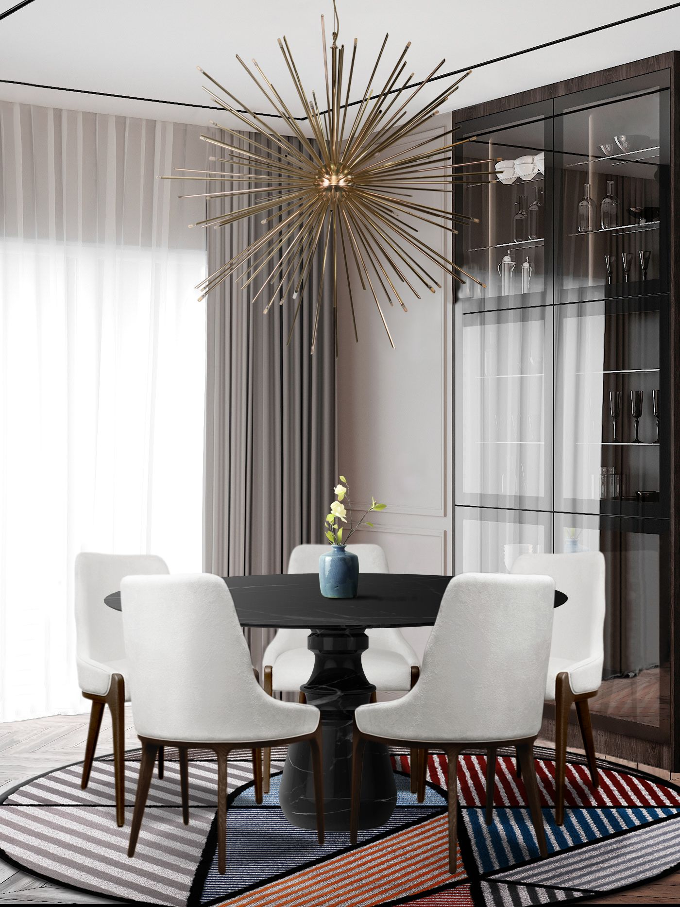 Geometrically Inspired Dining Room with Lola&nbsp;Rug by Rug'Society
