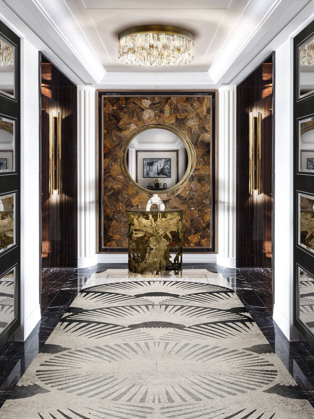 Golden and Neutral Tonality Hallway with Dêco&nbsp;Rug by Rug'Society