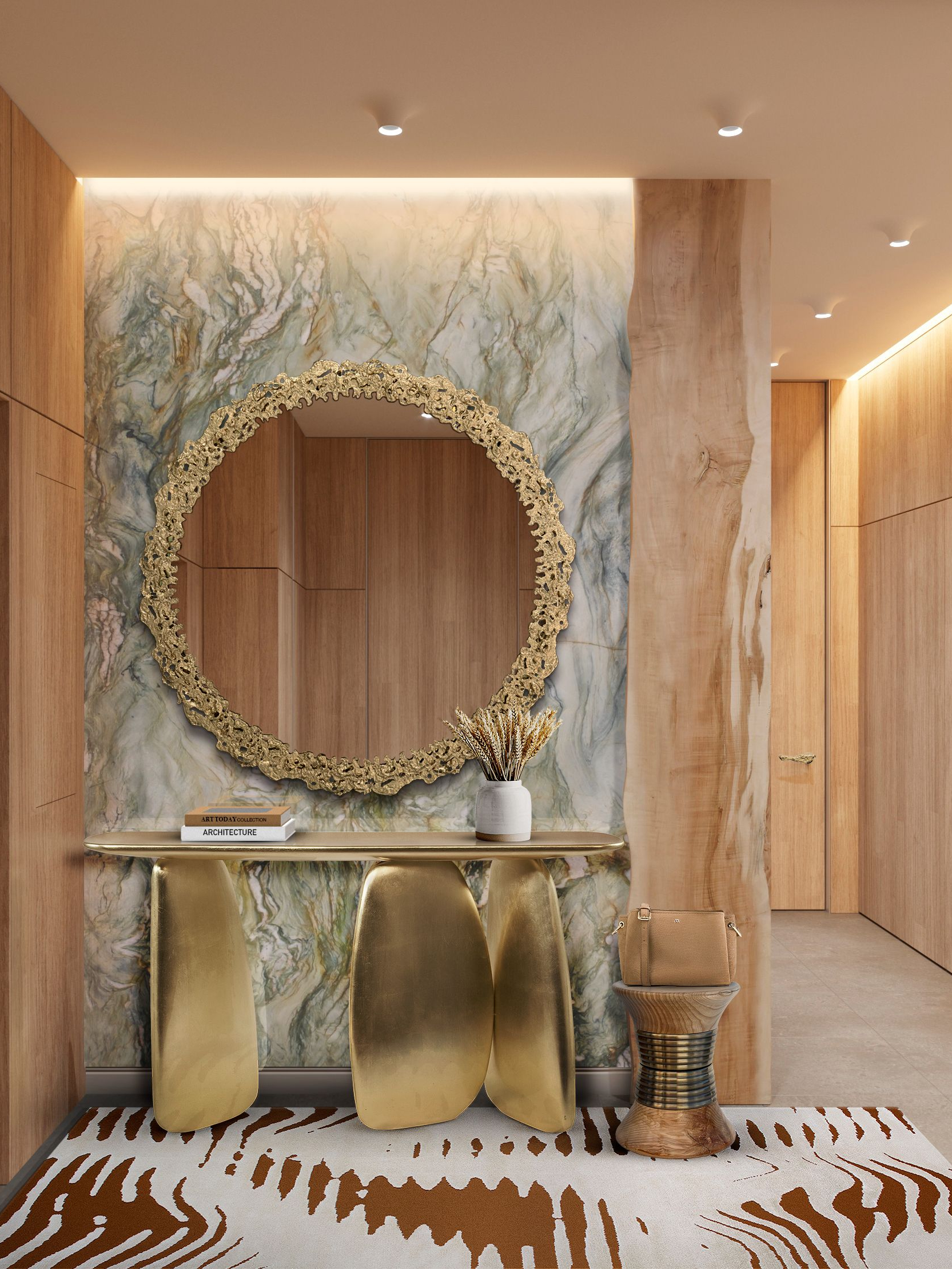 Golden and Unique Hallway Decor with Kotta&nbsp;Rug by Rug'Society