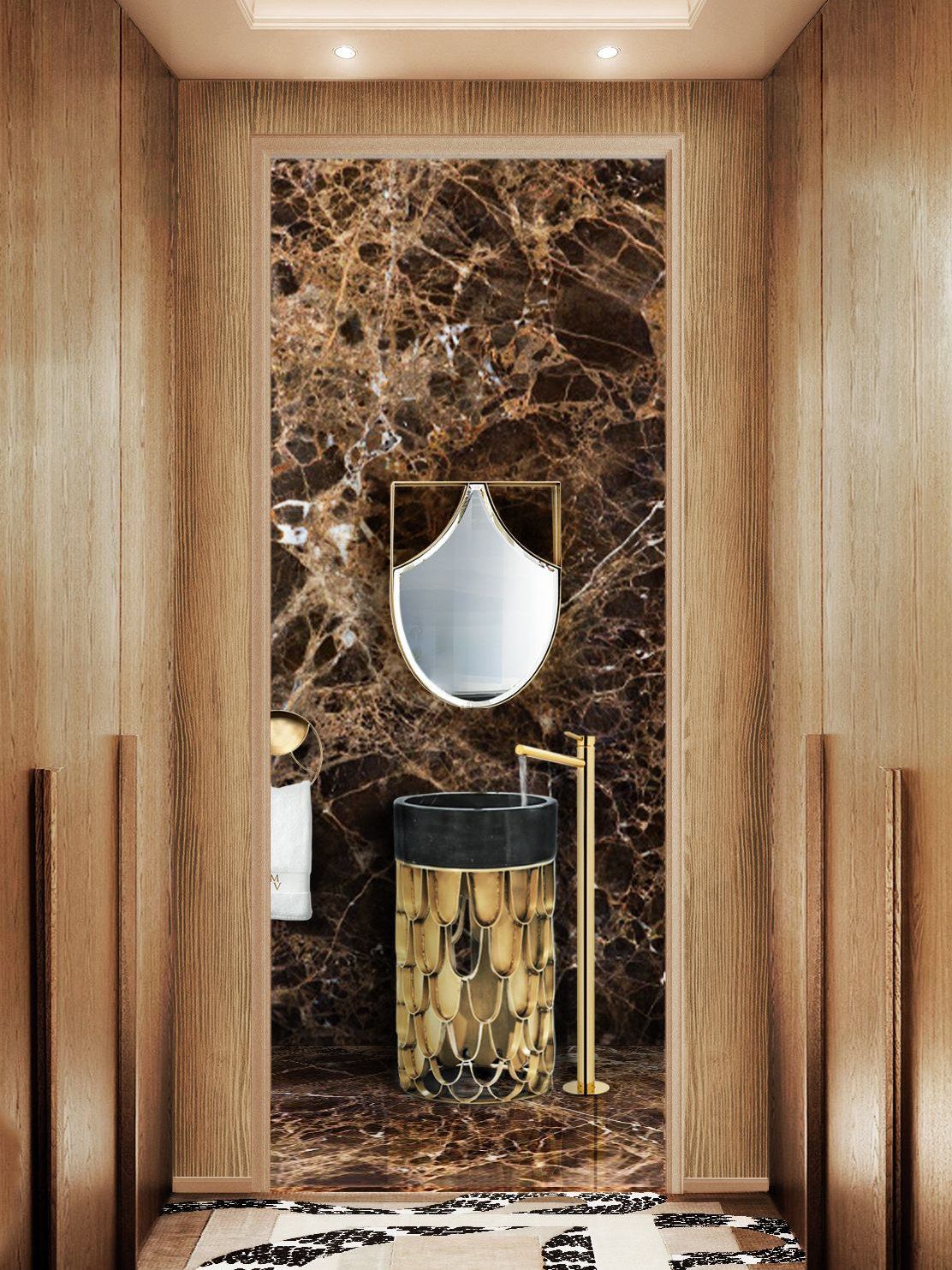 Golden Bathrom Entrance with Imperial Snake&nbsp;Rug by Rug'Society