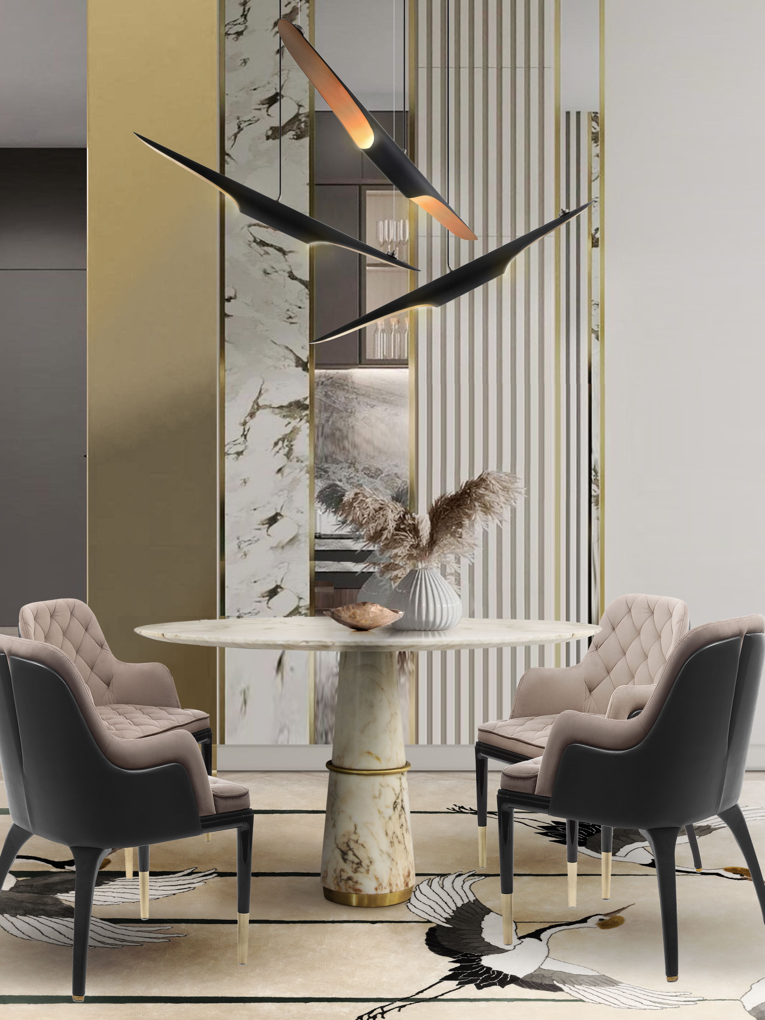 High-end Dining Room with Modern Heron&nbsp;Rug by Rug'Society