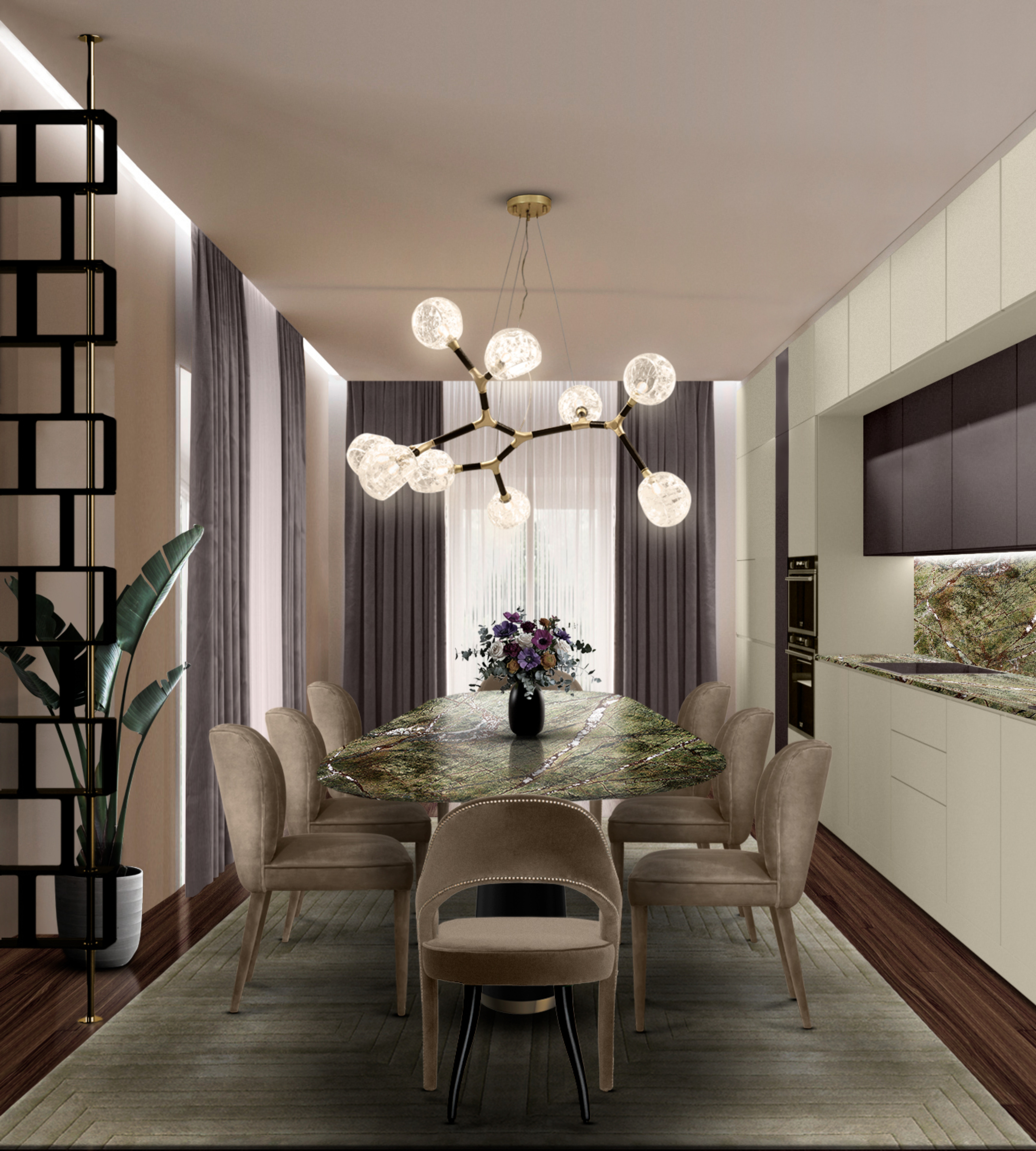 High-end dining room with the White Garden&nbsp;rug by Rug'Society