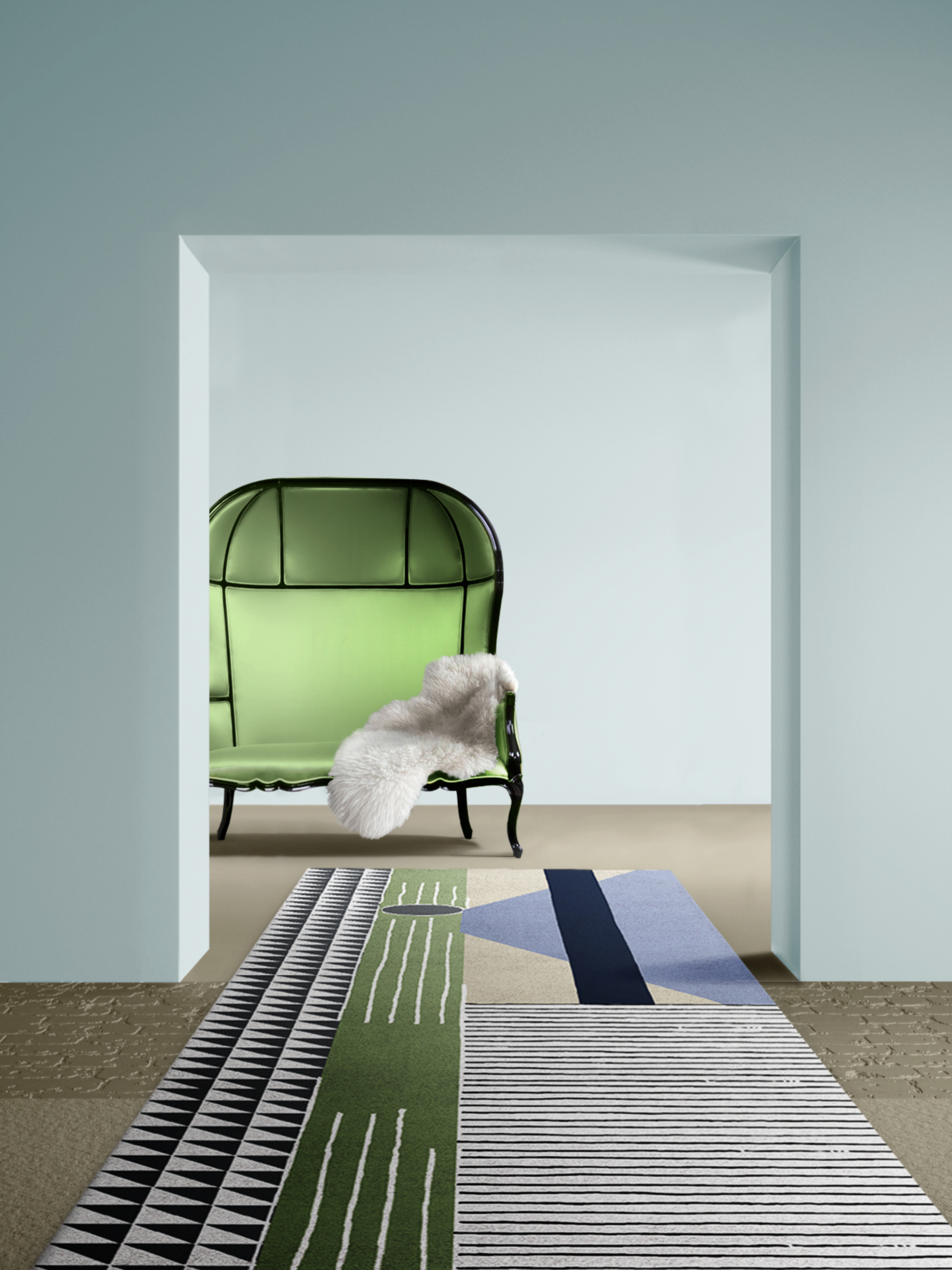 High-end Hallway with geometric Simba&nbsp;rug by Rug'Society