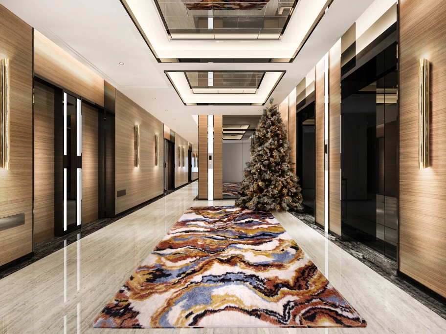 HOLIDAY DECOR IN HOTEL LOBBY WITH THE LA LAND&nbsp;RUG by Rug'Society