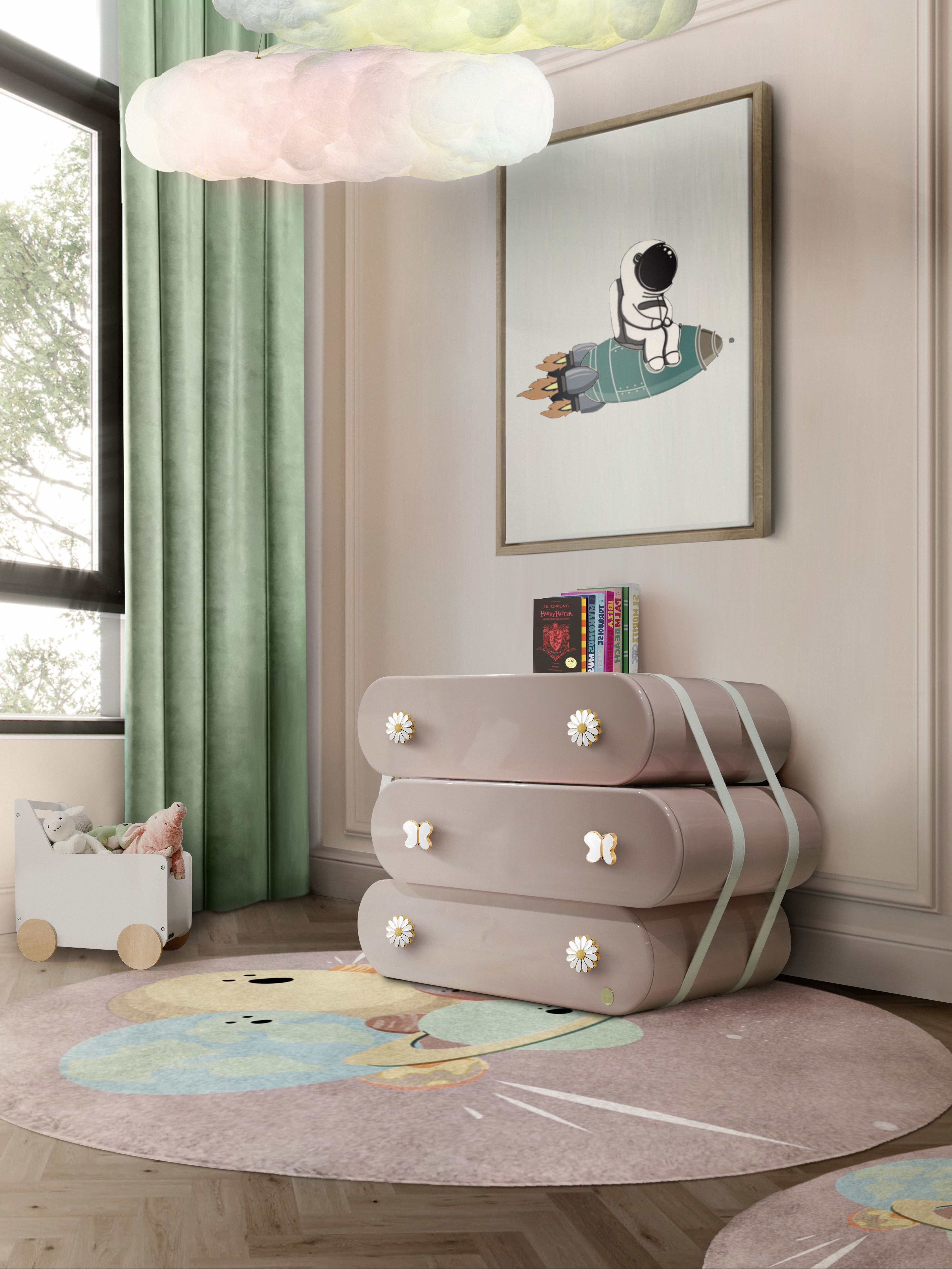 Kids Bedroom with IV Planets Round&nbsp;Rug by Rug'Society