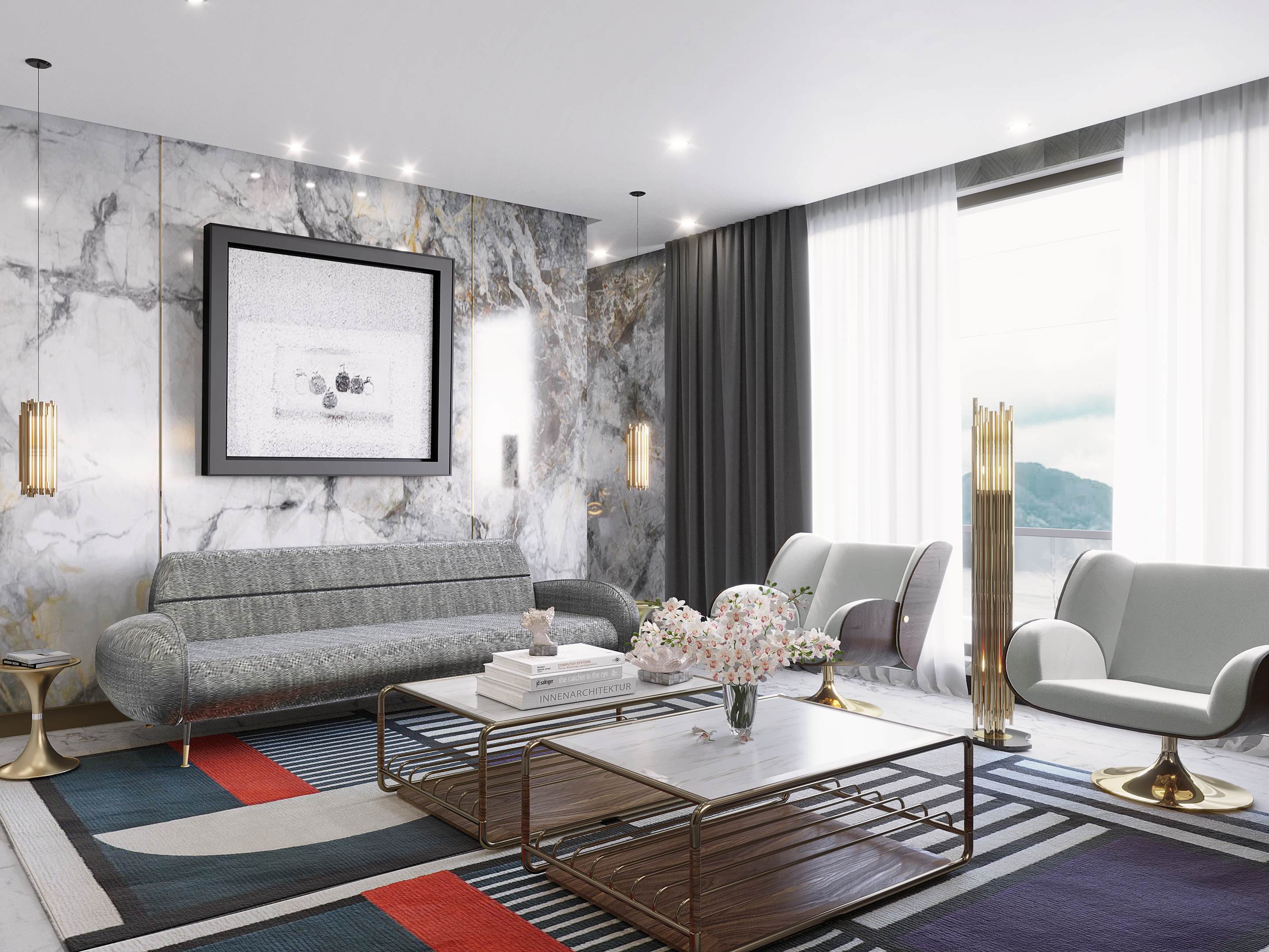 LIVING ROOM DESIGN WITH THE GEOMETRIC PRISMA I&nbsp;RUG by Rug'Society