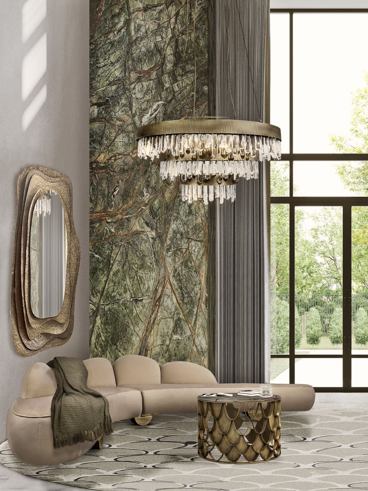 Living Room with a Natural Motif and the Koi 2&nbsp;Rug by Rug'Society