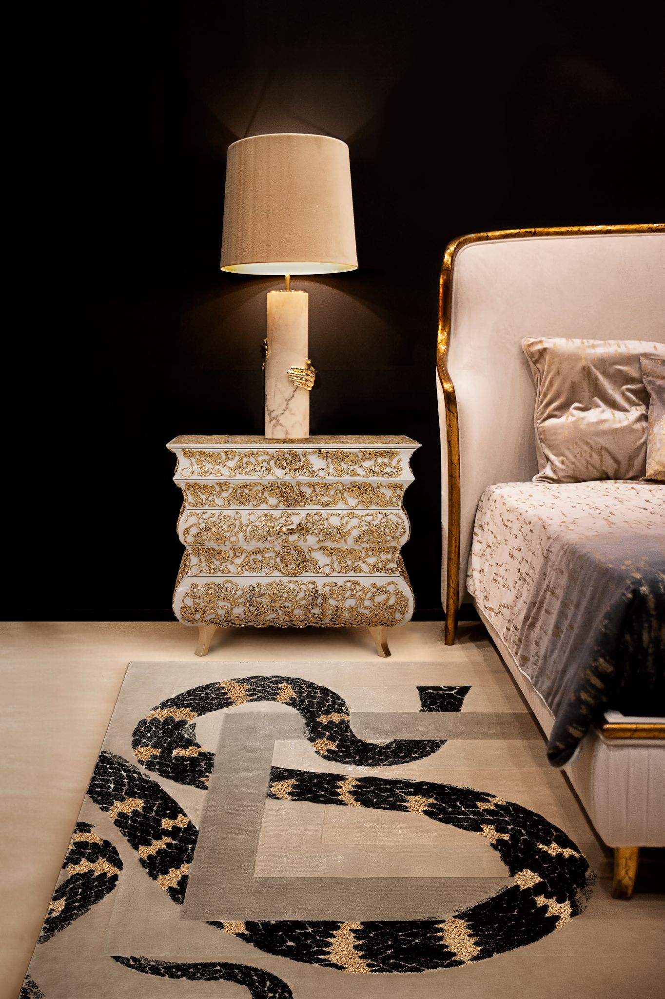 Luxurious Bedroom With Imperial Snake&nbsp;Rug by Rug'Society