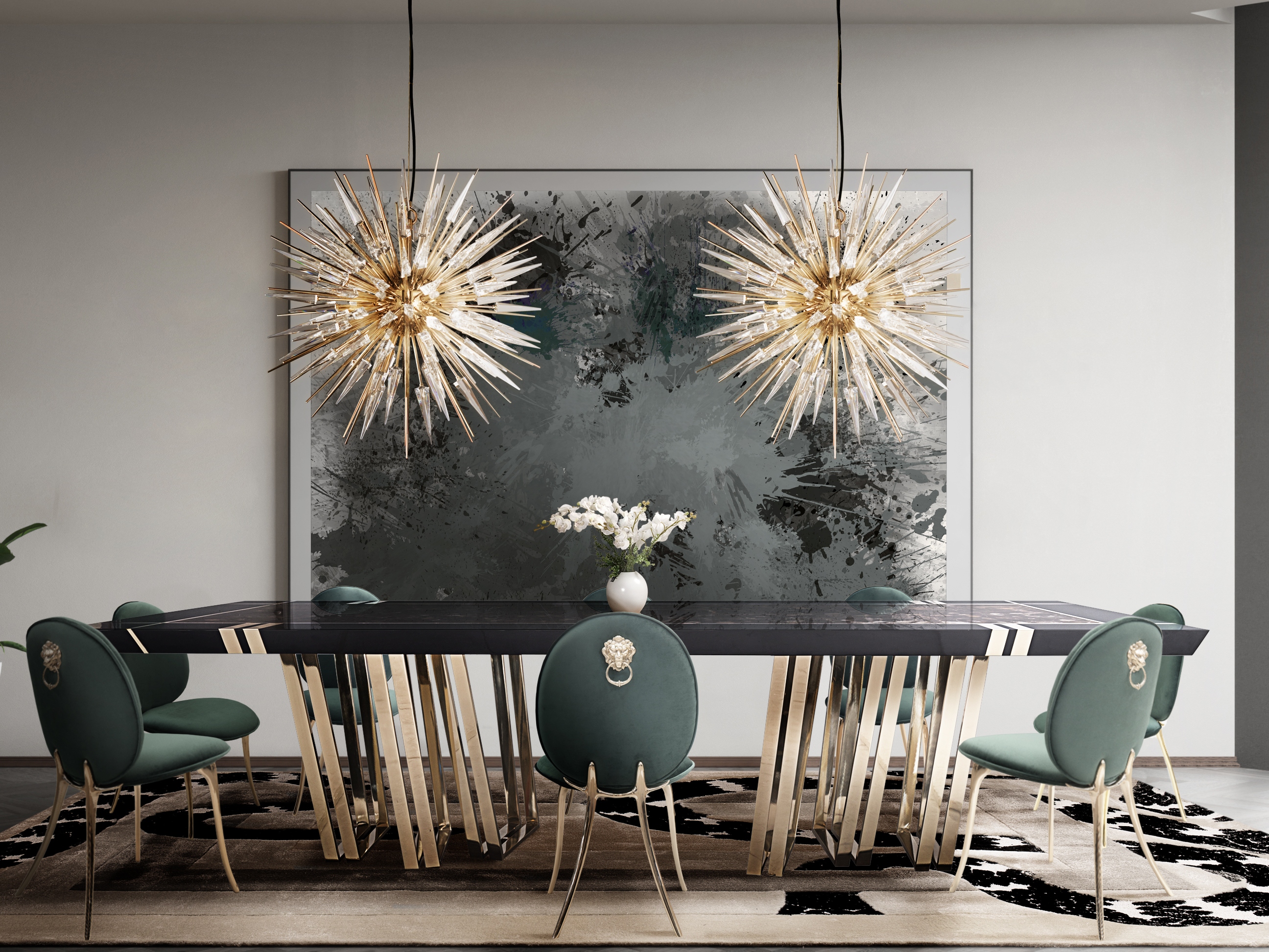 Luxurious Dining Room Decor With Large IMPERIAL SNAKE&nbsp;RUG by Rug'Society