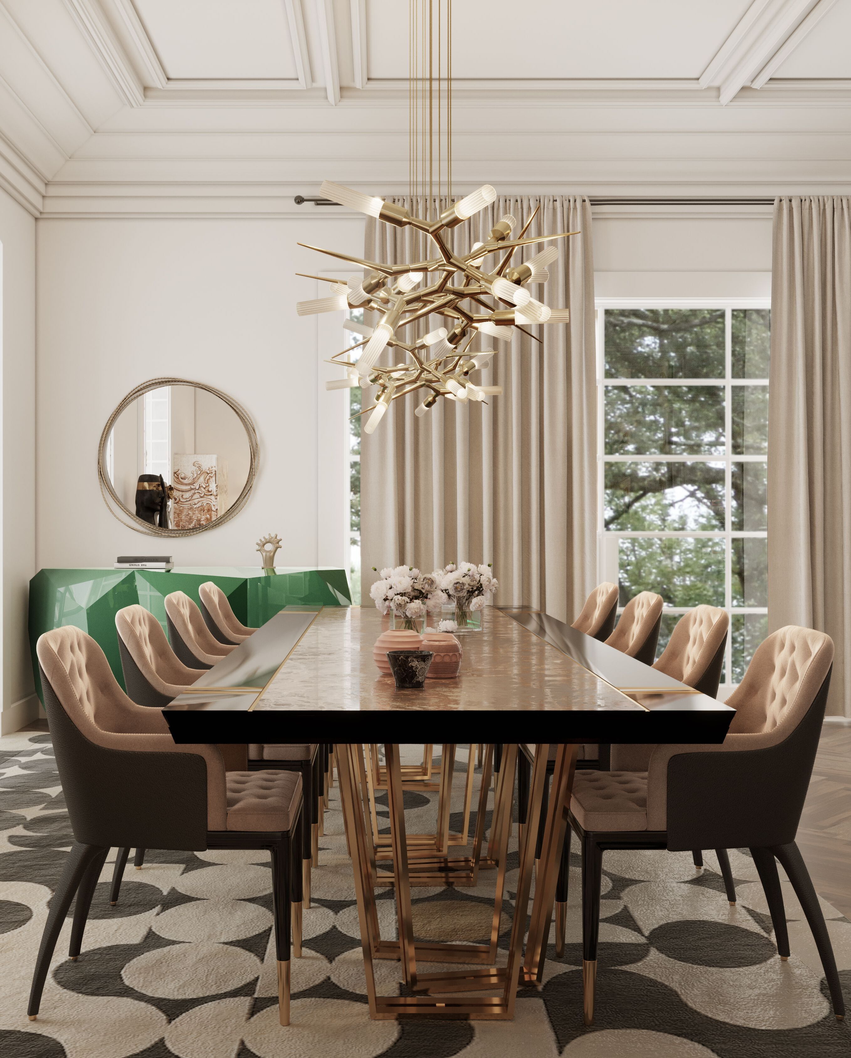 Luxurious Dining Room With Yarsa Rectangular&nbsp;Rug by Rug'Society
