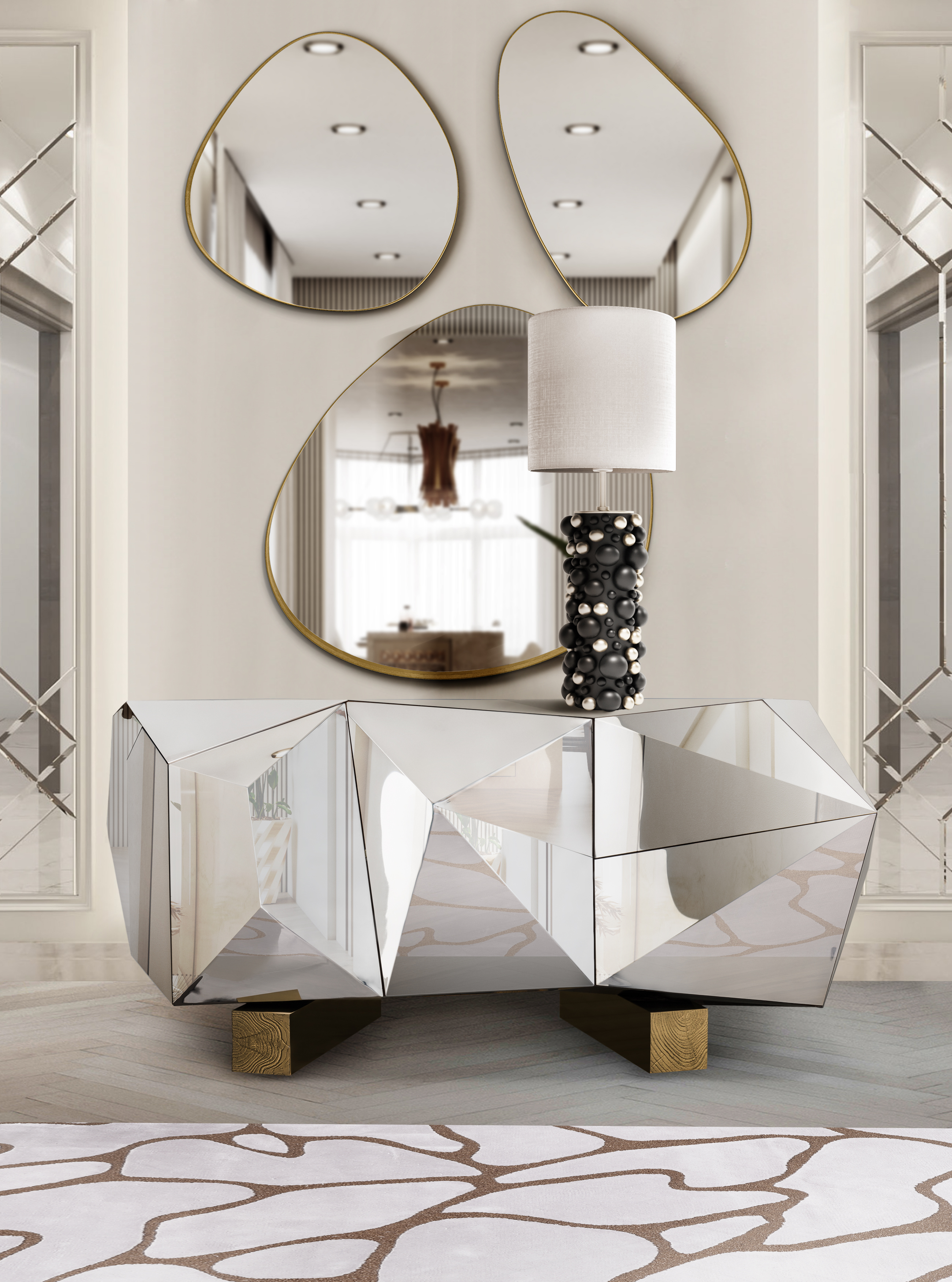 Luxurious hallway design with the Cell&nbsp;rug by Rug'Society