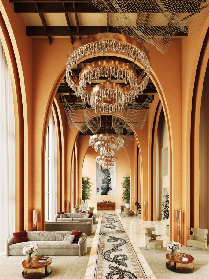 Luxurious Hotel Lobby Design With Redleh II And White Garden&nbsp;Rug by Rug'Society
