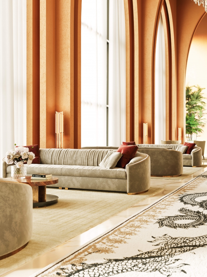 Luxurious Hotel Lobby Design With Redleh II And White Garden&nbsp;Rug by Rug'Society